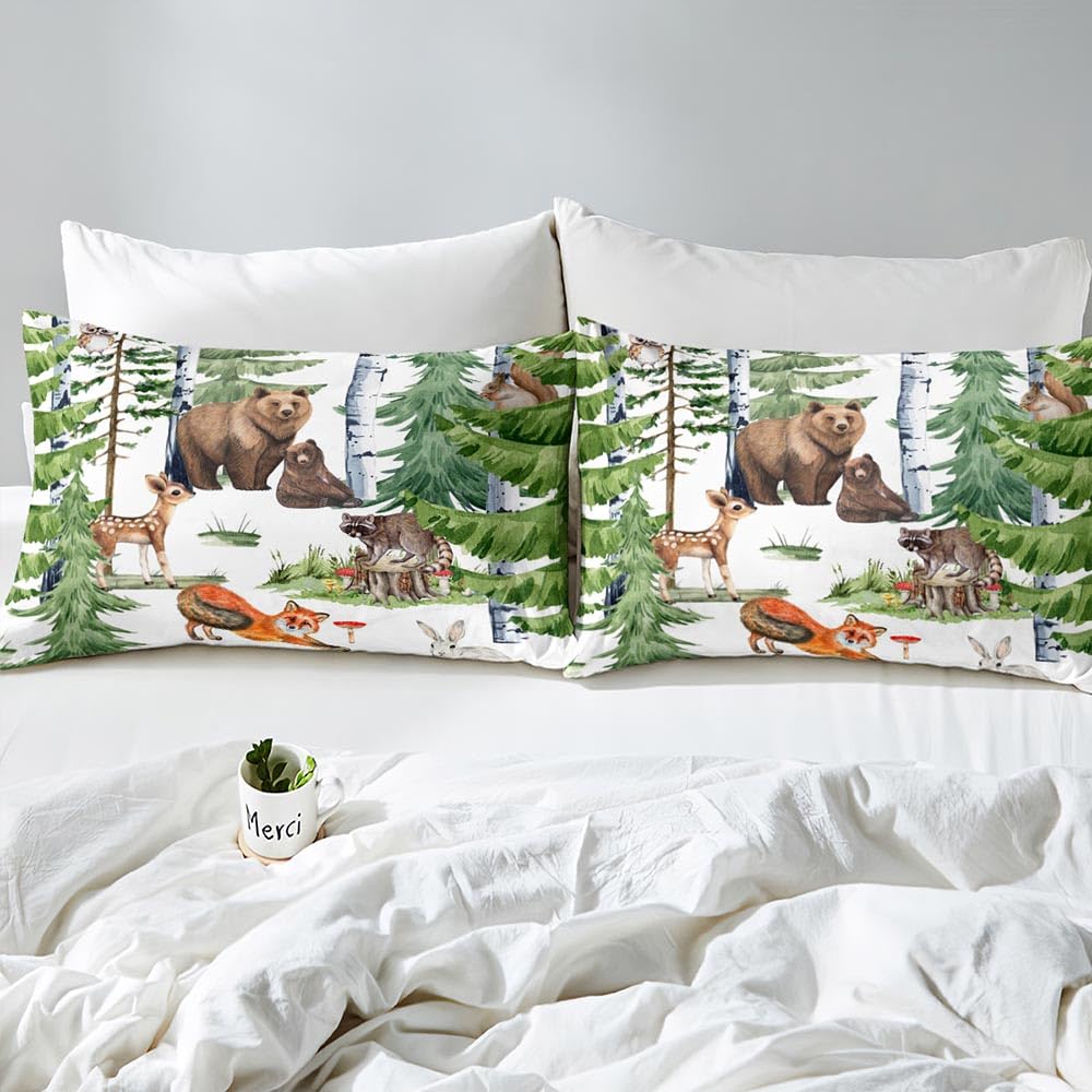 LUVIVIHOME 3-Piece King Size Duvet Cover Set - Cute Deer Bear Fox Rabbit Raccoon Owl Forest Animal Print Bedding for Toddler Boys Girls Kids | Woodland Nursery Decor with 2 Pillow Shams | Perfect for Kids' Bedrooms, Baby Showers & Cozy Nursery Themes