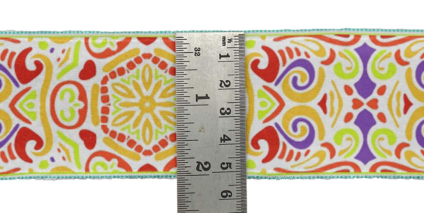 White Stripe & Mandala Printed Velvet Trim Fabric - 9 Yards x 3 Inches Decorative Sewing Border Ribbon for DIY Crafts, Home Decor, Costume Design and Clothing Embellishment