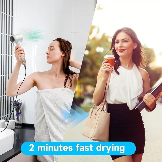 Professional Ionic Hair Dryer for Fast Drying - 3 Heat & Speed Settings, Low Noise, Lightweight for Home & Travel (White) - Perfect for Salon Styling, Daily Use & On-the-Go