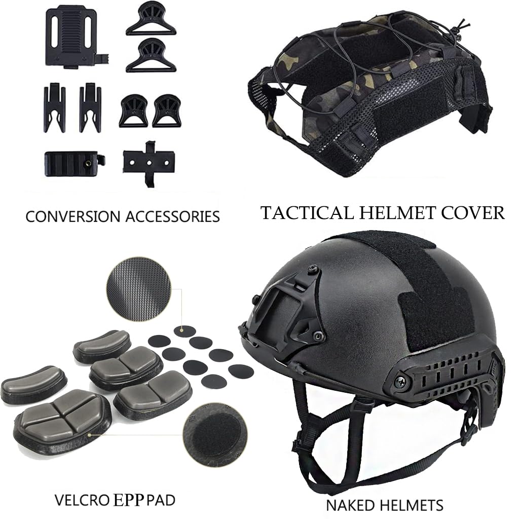 Tactical Airsoft Helmet Set - Adjustable Fast Helmet with Headset & Cover for Outdoor Paintball, Hunting, BB War Games & Cosplay | Perfect for Military Simulation, Airsoft Battles & Tactical Training