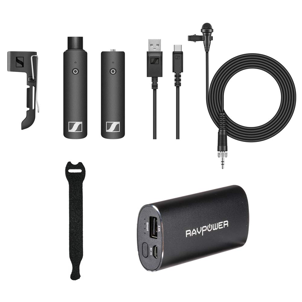 **Sennheiser XSW-D Wireless Lavalier Microphone Set with RAVPower Luster 6700mAh Portable Charger & 10-Pack Fastener Straps – Perfect for Vlogging, Interviews, Live Streaming, and Professional Audio Recording**
