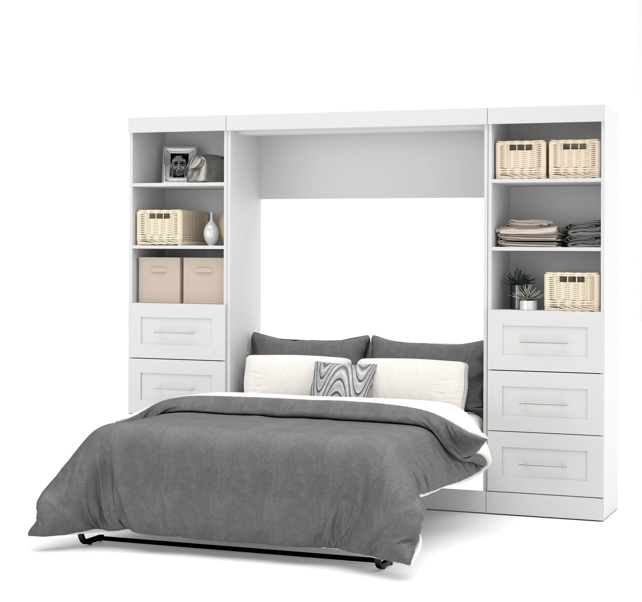 Pur Full Murphy Wall Bed with 2 Storage Units & Drawers (109W) - 7 Color Options for Space-Saving Home Office, Guest Room & Small Apartments