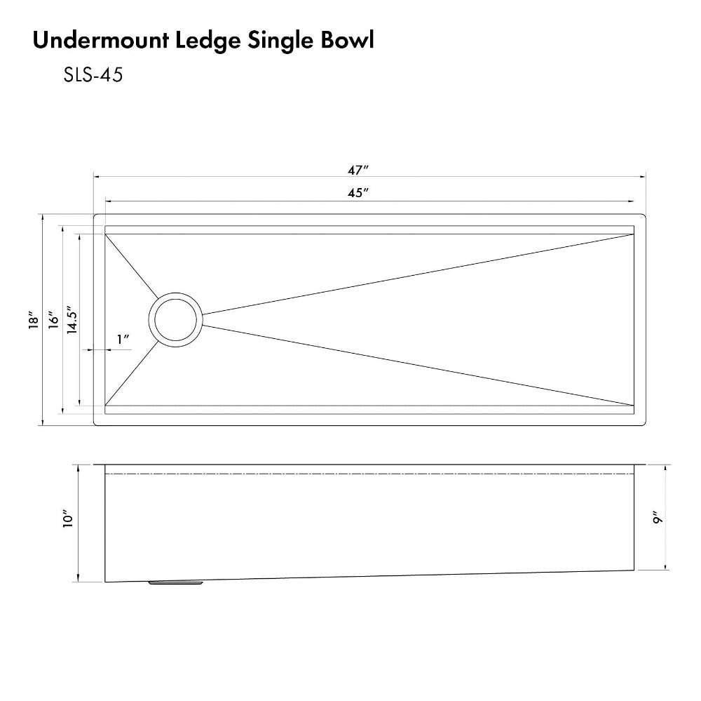 ZLINE 45 Inch Undermount Single Bowl Stainless Steel Kitchen Sink - Satin Finish with Bottom Grid & Accessories (Model SLS 45S) | Perfect for Modern Kitchens, Renovations & Heavy-Duty Cooking