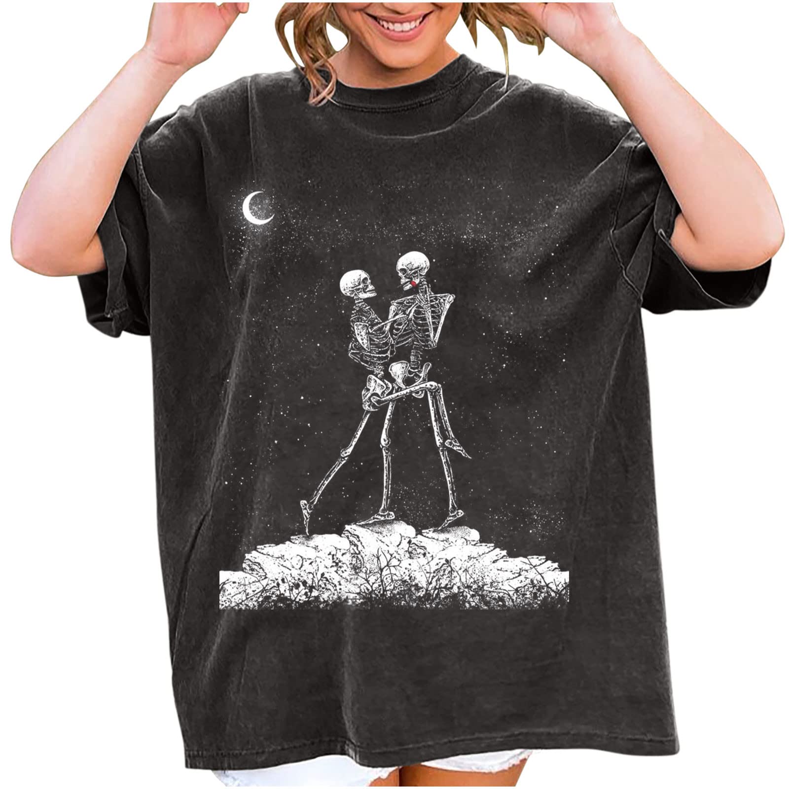 Vintage Women's Summer T-Shirts - Punk Gothic Skull & Skeleton Graphic Tees for Juniors & Teens | Cute Funny Blouses for Casual Wear, Concerts & Street Style