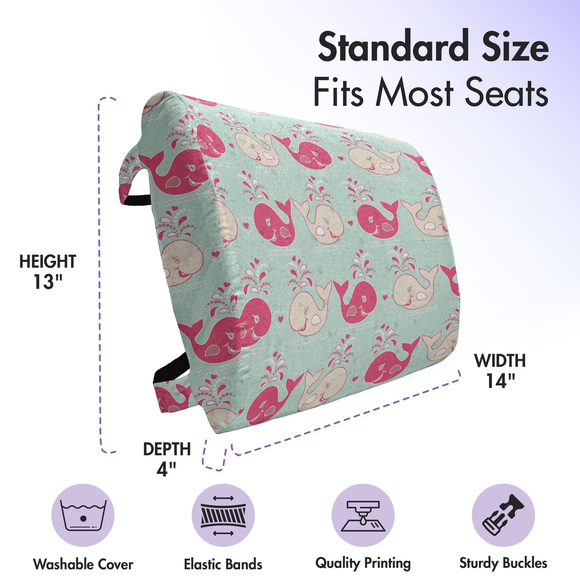 Ambesonne Whale Lumbar Support Pillow - Soft Pastel Whales Pattern, High Density Foam for Office Chair & Car Seat - 14