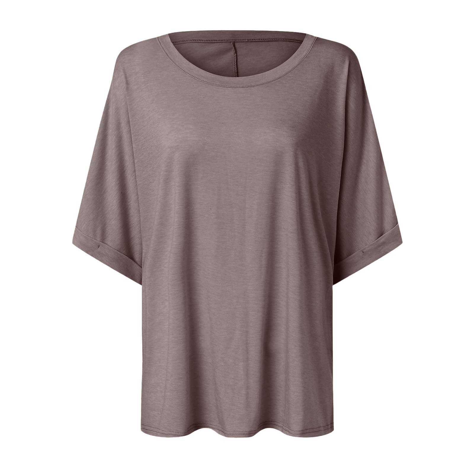 Plus Size Women's Crew Neck T-Shirts - Oversized Short Sleeve Casual Tops for Summer | Loose Fit Roll Up Sleeve Shirt for Everyday Wear, Outings & Relaxation