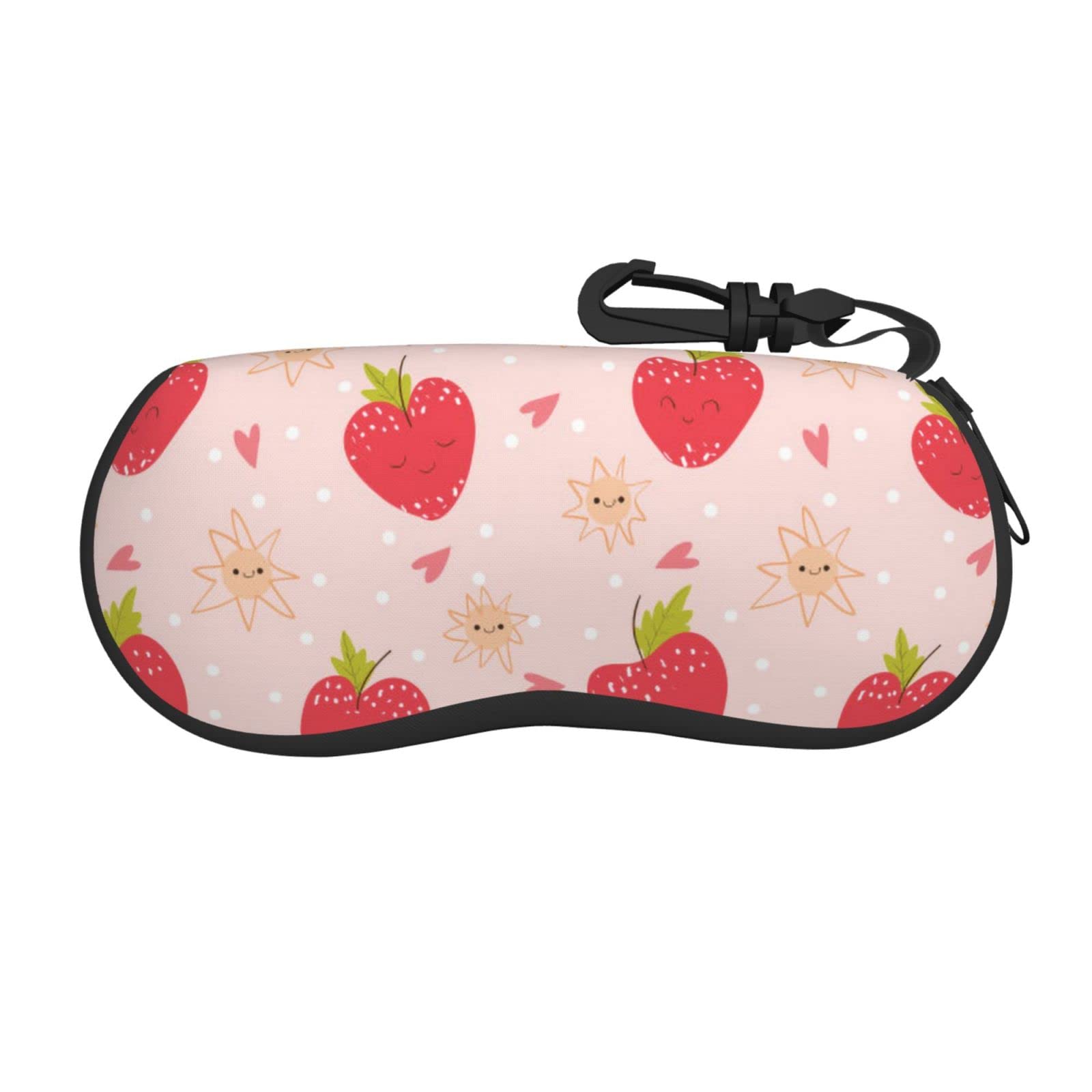 Strawberry Sunglasses Case for Women - Soft Zipper Eyeglass Holder with Carabiner Clip | Portable Glasses Pouch for Travel, Beach & Everyday Use