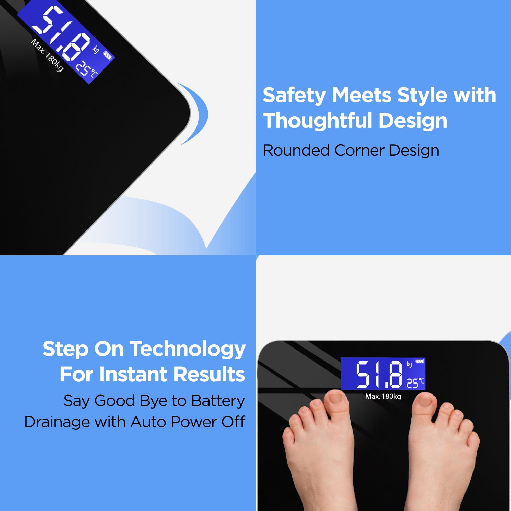 Dr Trust USA Zen Rechargeable Digital Bathroom Scale - 400lb Capacity, Body Weight Scale with Step-On Technology, LCD Display - Perfect for Home, Gym & Health Tracking
