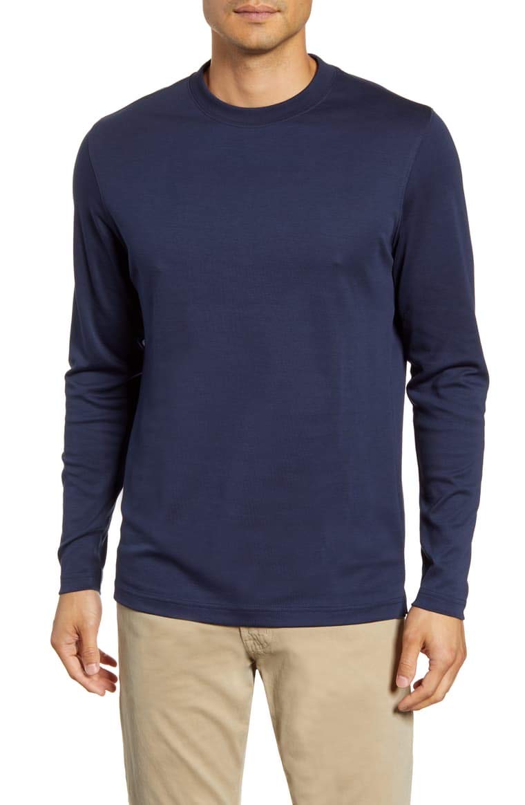 Premium Robert Barakett Men's Long Sleeve T-Shirt - 100% USA Grown Pima Cotton High Crew Neck Tee for Business Casual & Everyday Wear