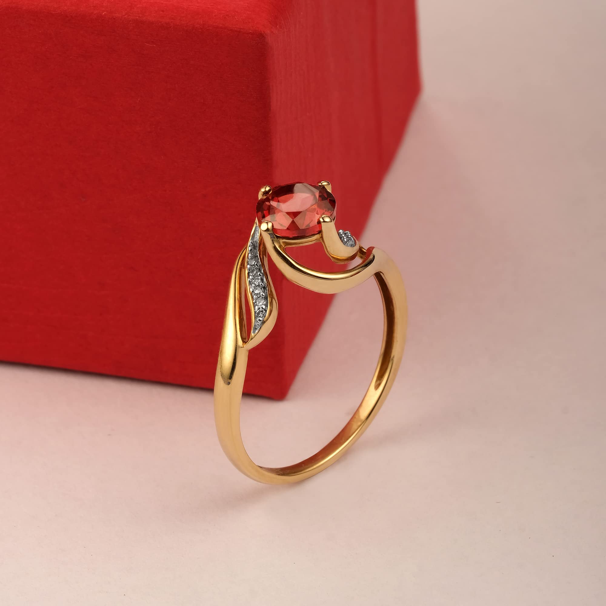 10K Gold Gemstone Bypass Ring for Women - Diamond Accent Bypass Shank Fashion Ring with Natural Gemstone in Yellow, Rose or White Gold | Elegant Gift for Anniversary, Valentine's Day or Special Occasion