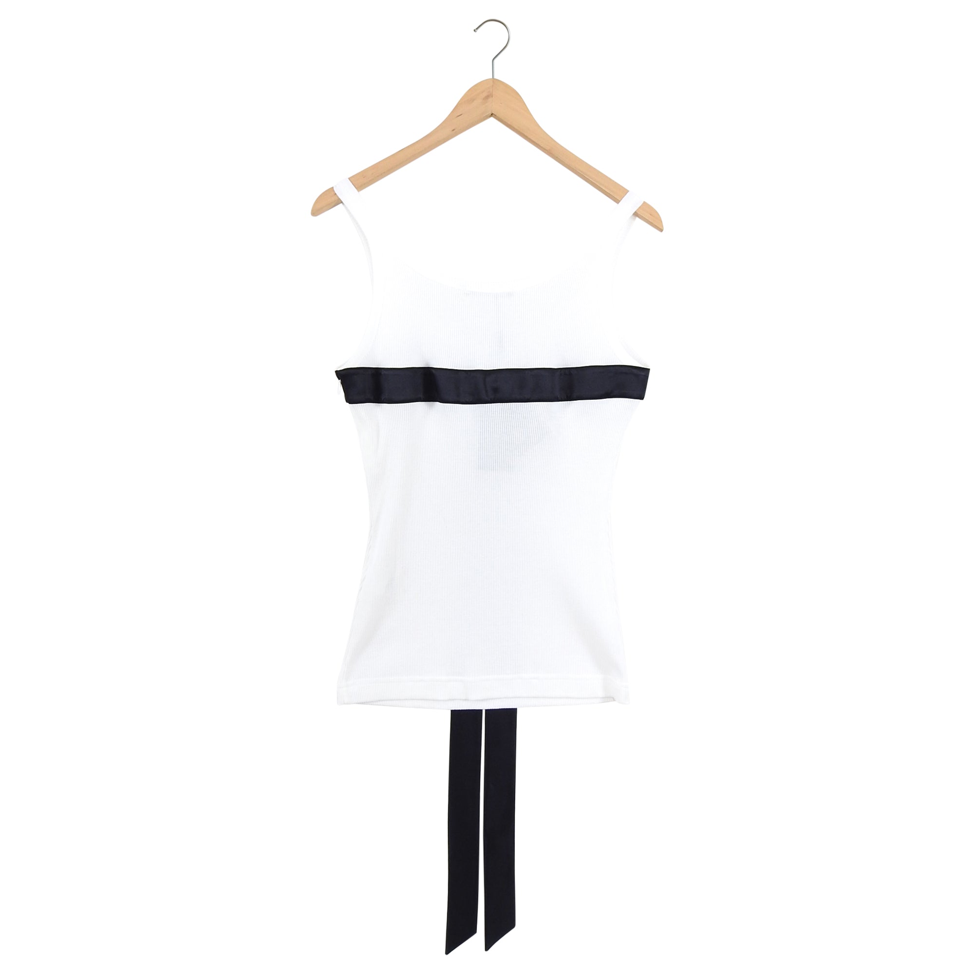 Dolce & Gabbana Women's White Sleeveless Tank Top with Black Satin Bow Detail - Size IT42 (US 6) | Elegant Summer Outfit for Parties & Date Nights