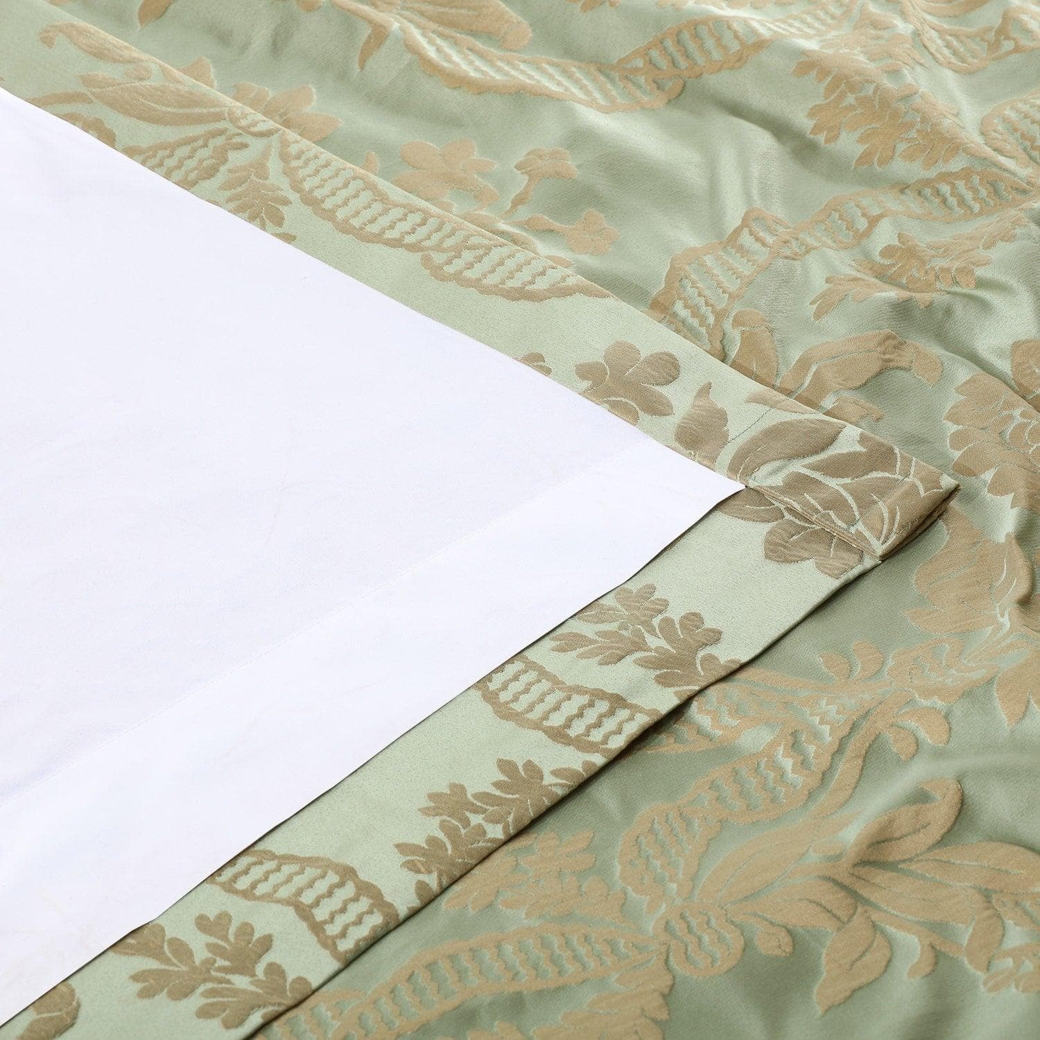 Magdelena Jade & Gold Damask Faux Silk Jacquard Blackout Curtains for Bedroom - Elegant Window Treatment for Living Room, Nursery & Home Decor