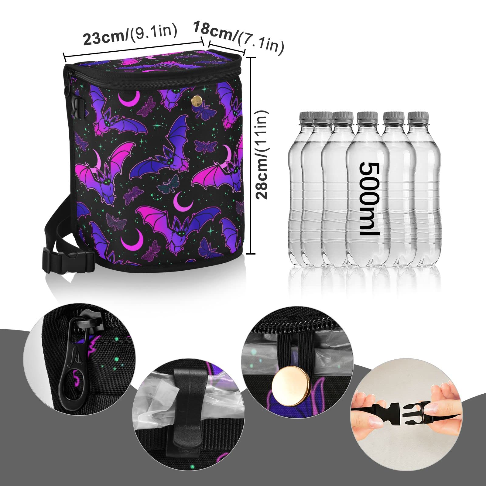 Gothic Purple Bat Car Trash Can with Lid - Leak-Proof Hanging Car Organizer & Storage Bag for Front/Back Seat - Perfect for Road Trips, Commuting & Keeping Your Vehicle Clean