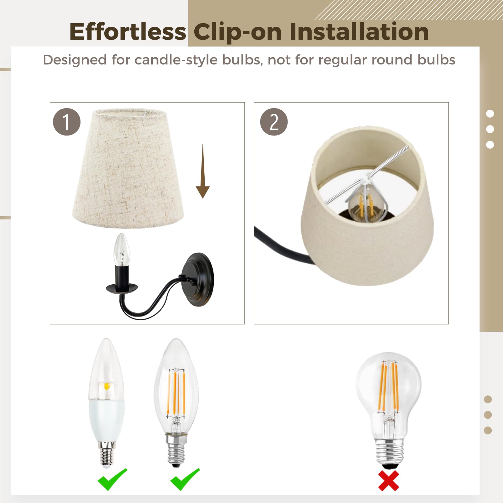 6 Pack 5 Inch Mini Barrel Lampshades - Clip On Replacement Shades for Table Lamps & Wall Lights - Natural Linen Fabric - 3.5x5x5.5 Inches (Top/Height/Bottom) - Perfect for Bedroom, Living Room & Office Decor