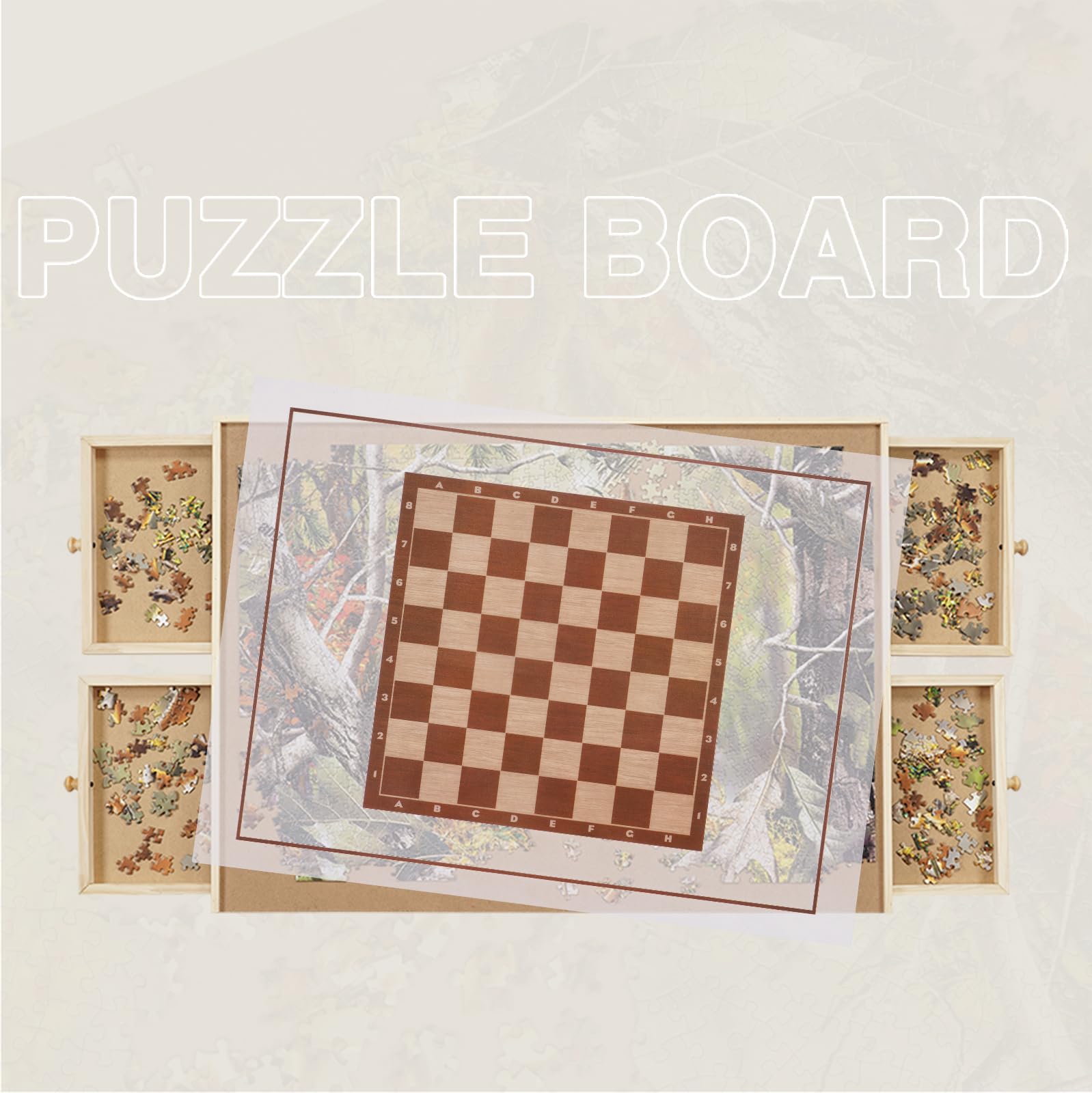 1500-Piece Wooden Puzzle Board with 4 Drawers - 36