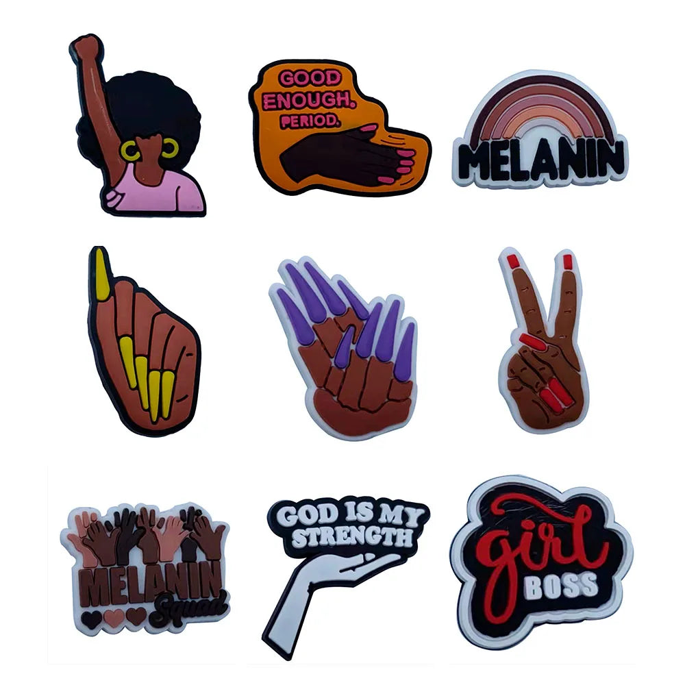 1PCS PVC Cute Cartoon Shoe Charms - Melanin Black Girl Boss Buckle Clog Ornaments - Handmade 