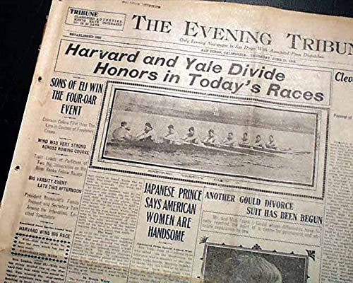 1927 Harvard-Yale Regatta Boat Race Newspaper - Evening Tribune San Diego June 25, 1908 - Historic Rowing Competition on Thames River New London CT - Perfect for Sports Memorabilia Collectors and Rowing Enthusiasts