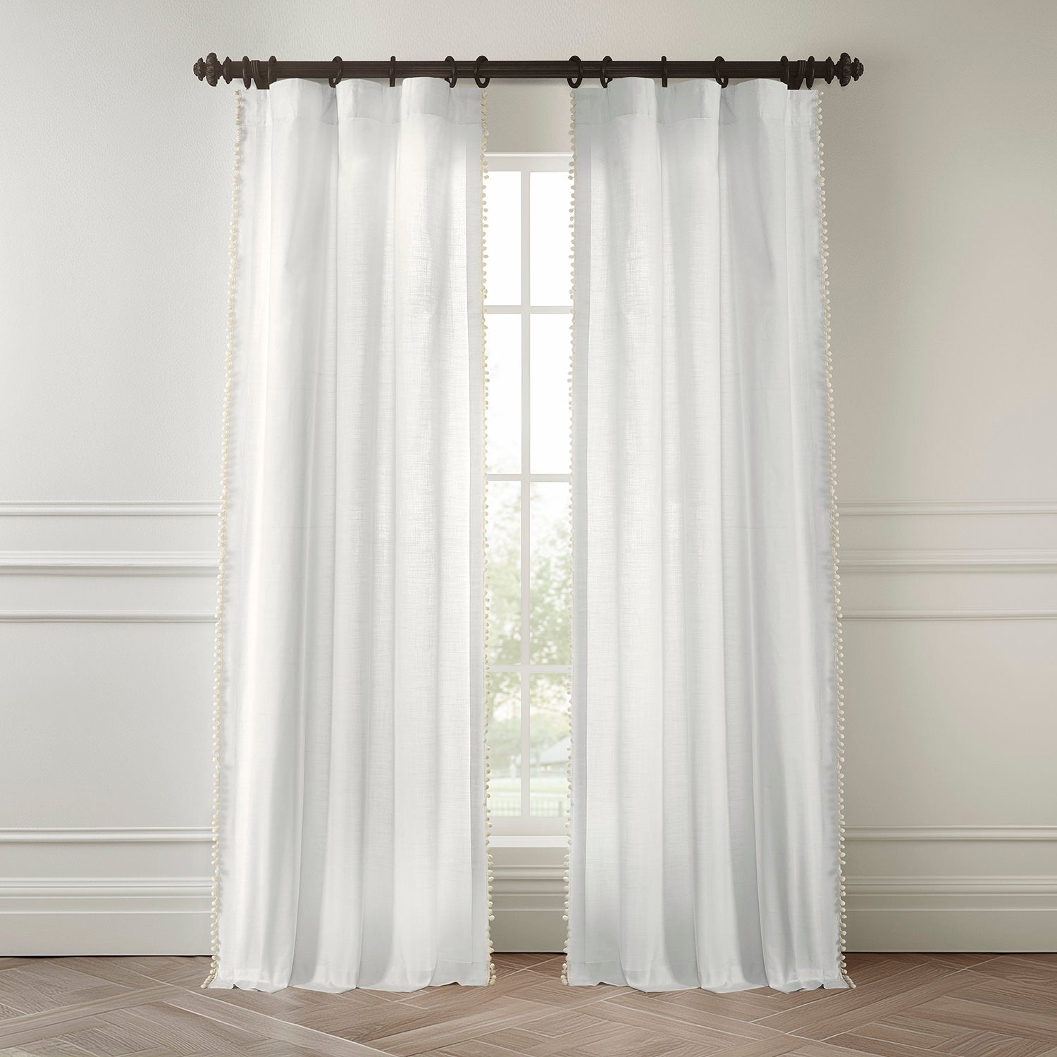 Channing White Bordered Modern Hampton Textured Cotton Light Filtering Curtains - Elegant Window Treatment for Living Room & Bedroom