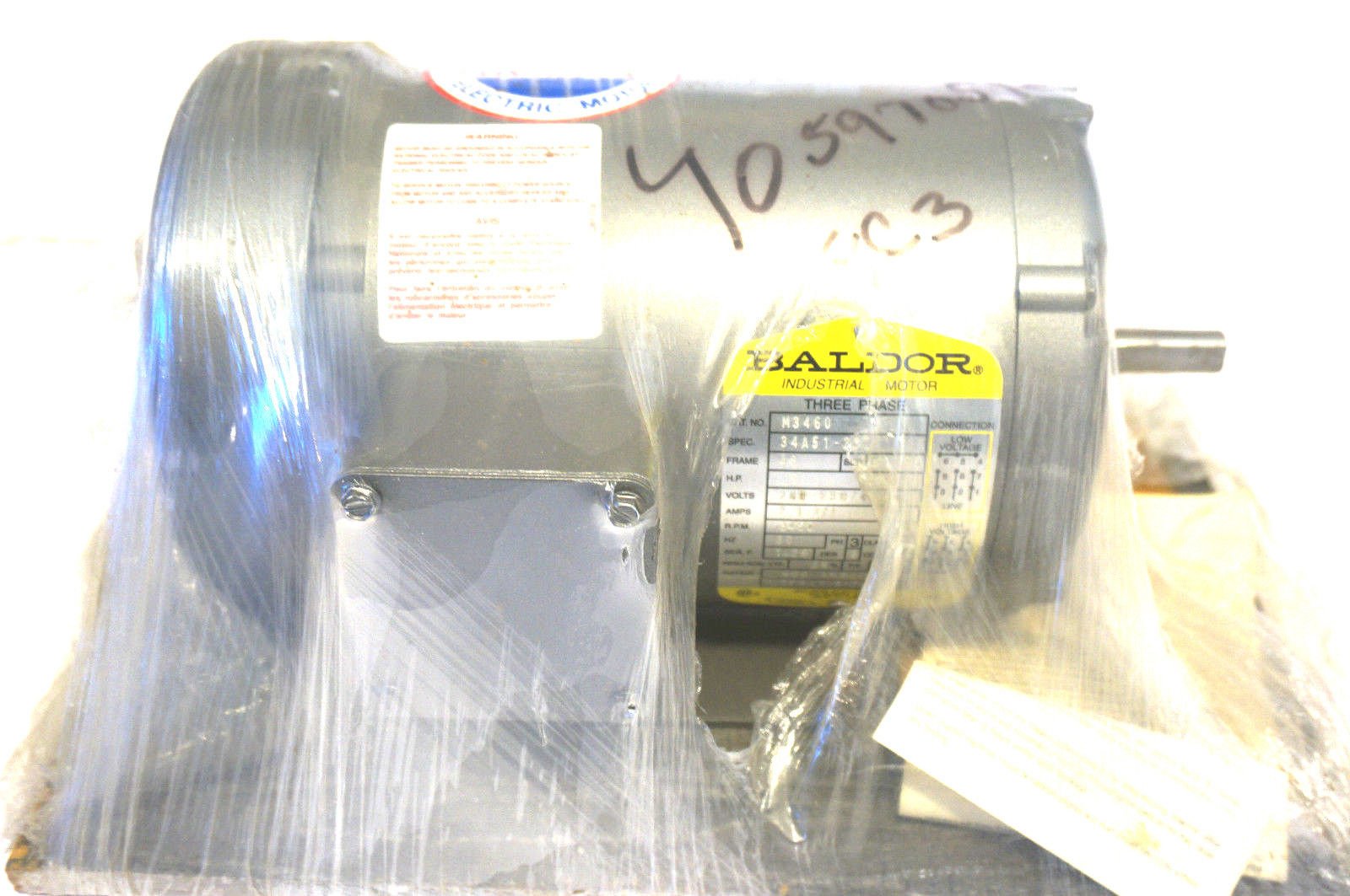 BALDOR M3460 48 Frames TEFC 3410M 3 Phase Enclosed Motor, 0.5 HP, 3450 RPM, 60 Hz - Industrial Grade Electric Motor for Pumps, Fans, and Conveyor Systems