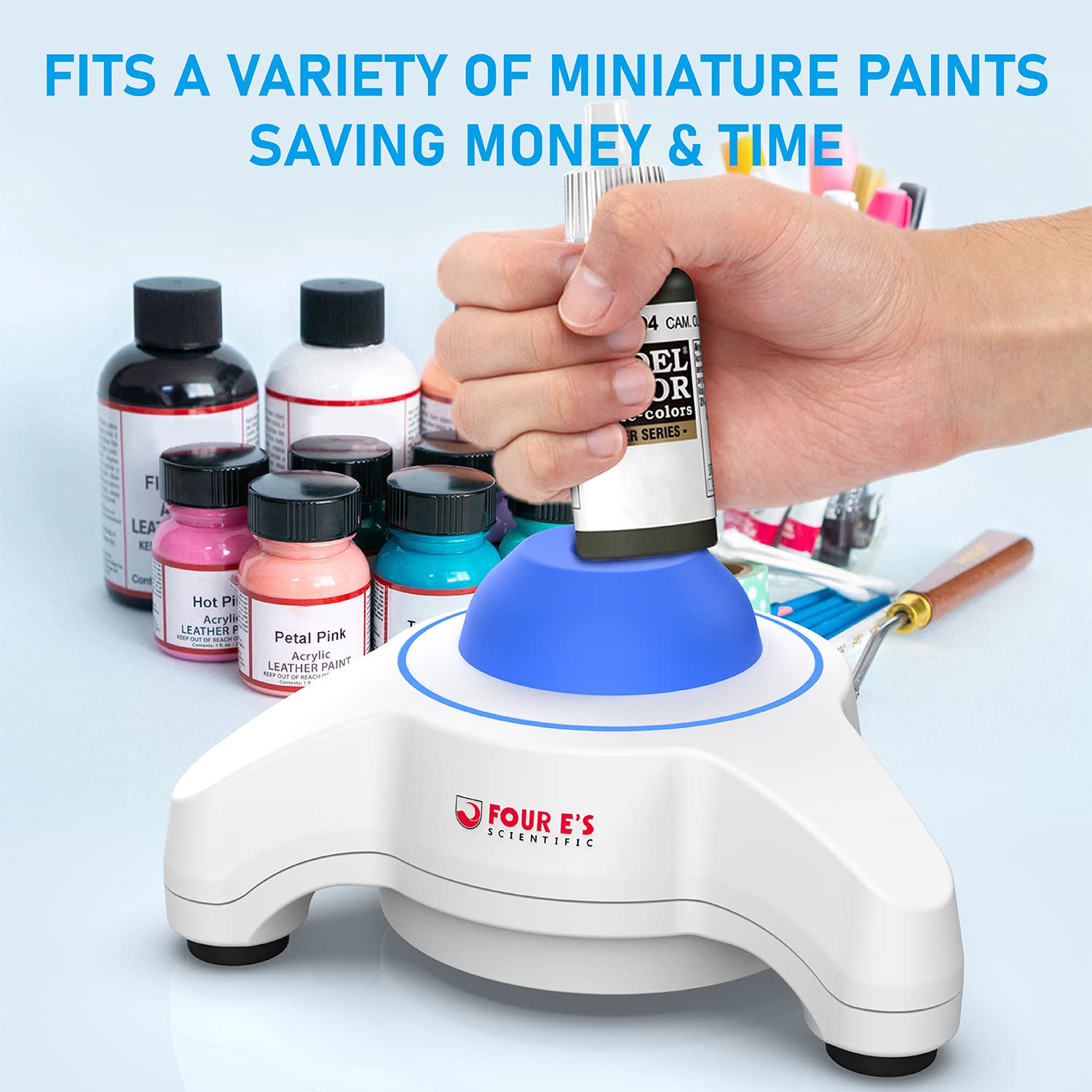 FOUR E'S SCIENTIFIC Mini Vortex Mixer - 5600rpm Lab Vortex Shaker with Touch Control, Portable Paint Mixer for Acrylic Paints, Miniature Models & Nail Polish - Perfect for Hobbyists, Artists & DIY Nail Art