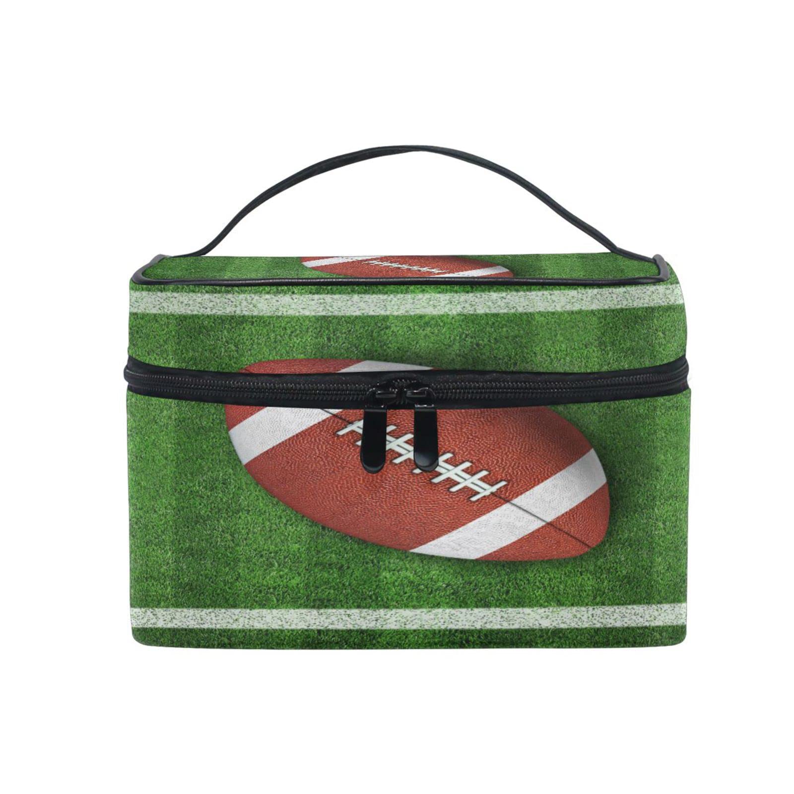 Women's American Football Cosmetic Bag - Large Travel Makeup Organizer with Handle for Sports & Travel