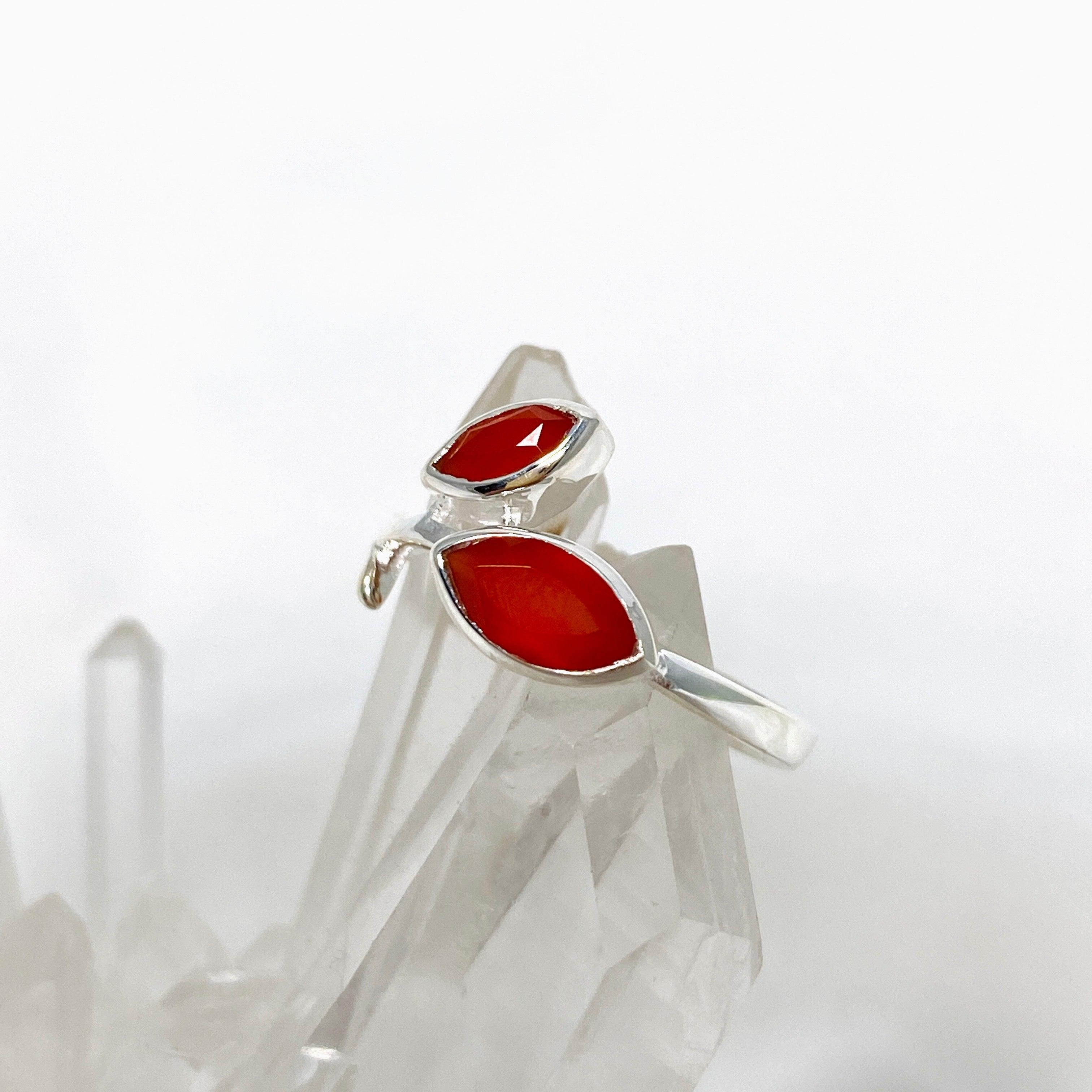 Natural Carnelian Faceted Marquise Multistone Leaf Ring - 925 Sterling Silver Bohemian Jewelry R3735 for Women, Perfect for Boho Chic Outfits, Festivals and Special Occasions