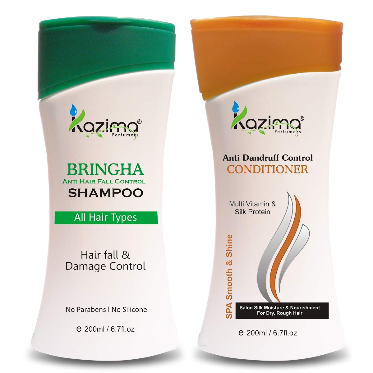 KAZIMA Bringha Anti Hair Fall Shampoo & Anti Dandruff Conditioner Set (200ml Each) - Natural Hair Growth Treatment with 9 Herbs for All Hair Types | Paraben-Free, Silicone-Free & Salt-Free Formula | Gently Cleans & Nourishes Hair | Perfect for Daily Hair Care & Scalp Health Maintenance