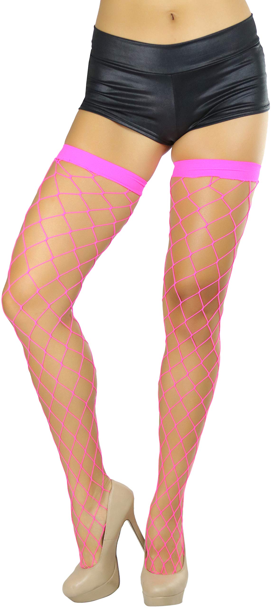 ToBeInStyle Women's Fishnet Thigh High Stockings - Sexy Sheer Bright & Vibrant Tights for Cosplay, Halloween, Party Outfits & Nightclub Wear