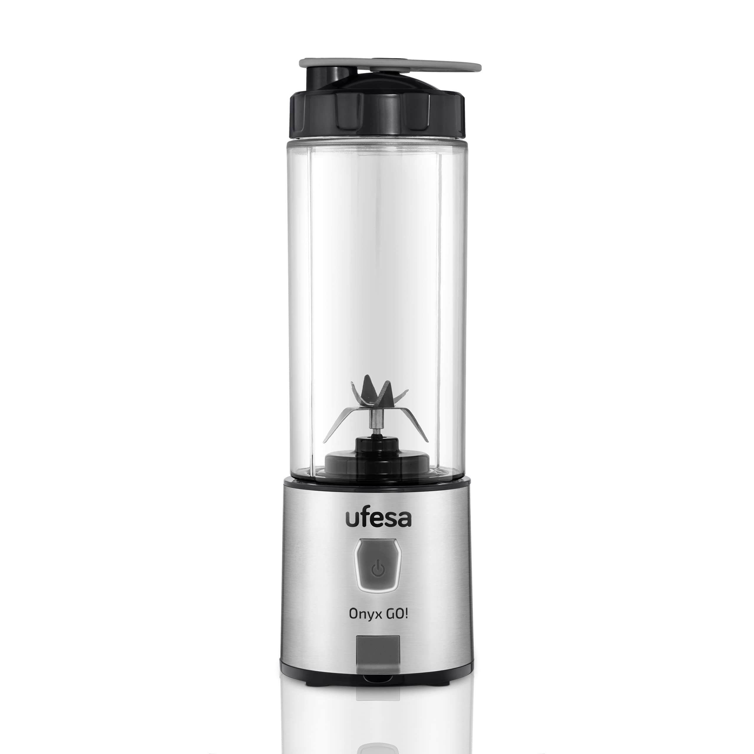 Ufesa Onyx Go! Portable Mini Blender for Smoothies, USB Rechargeable, 400ml Tritan Bottle, 5100mAh Battery, 20 Uses per Charge, Stainless Steel Body & 6 Blades - Perfect for Gym, Travel, and Healthy Drinks at Home