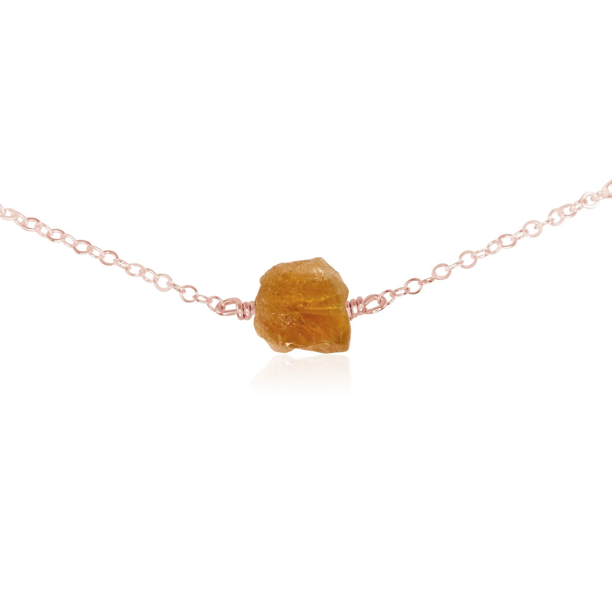 Natural Tiny Raw Citrine Crystal Nugget Choker Necklace - Healing Stone Jewelry for Energy & Positivity | Perfect for Meditation, Yoga & Spiritual Gifts