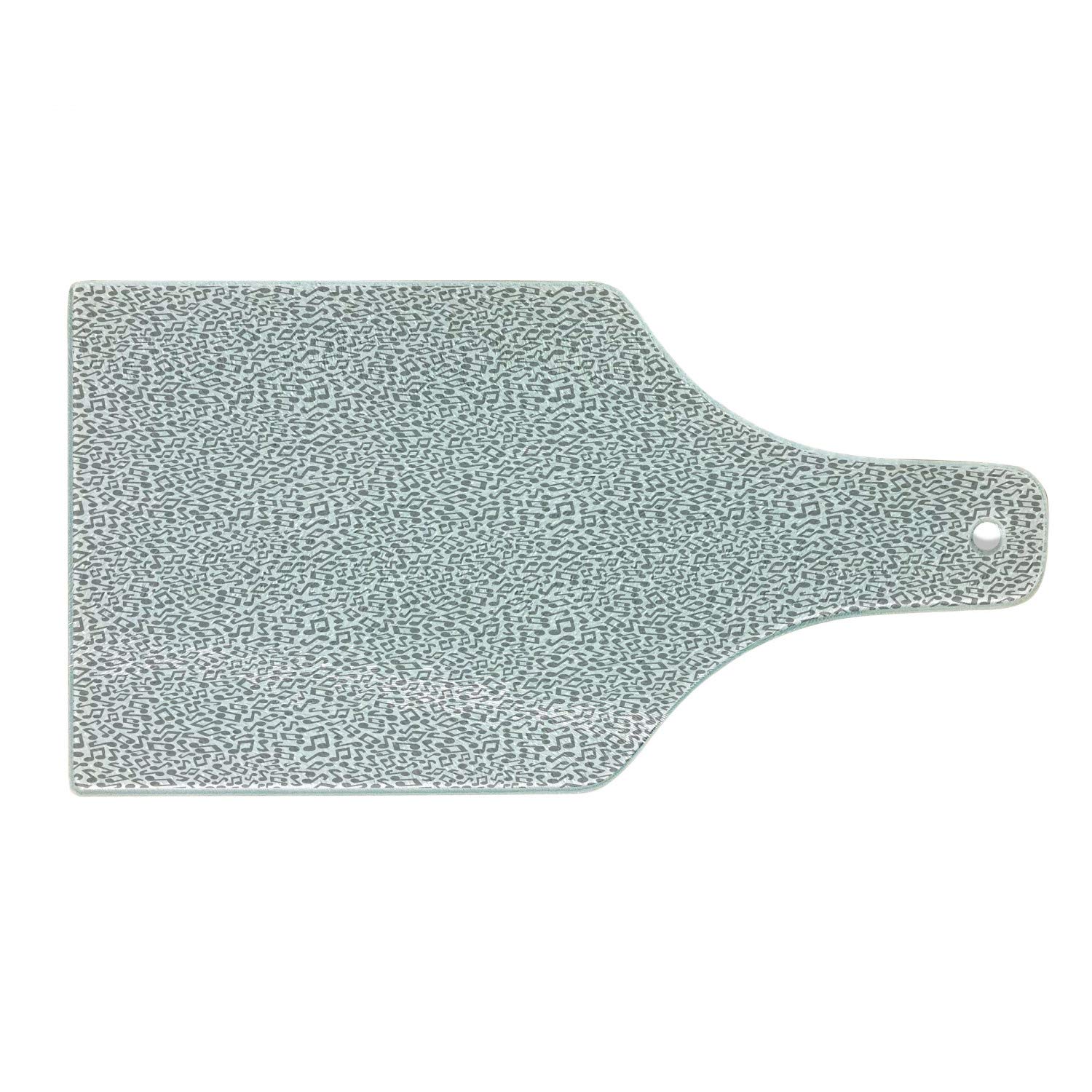 Ambesonne Music Themed Tempered Glass Cutting Board - Stylish Monochrome Notes & Beats Design, Grey & White Wine Bottle Shape - Perfect for Serving Cheese, Charcuterie & Entertaining Guests