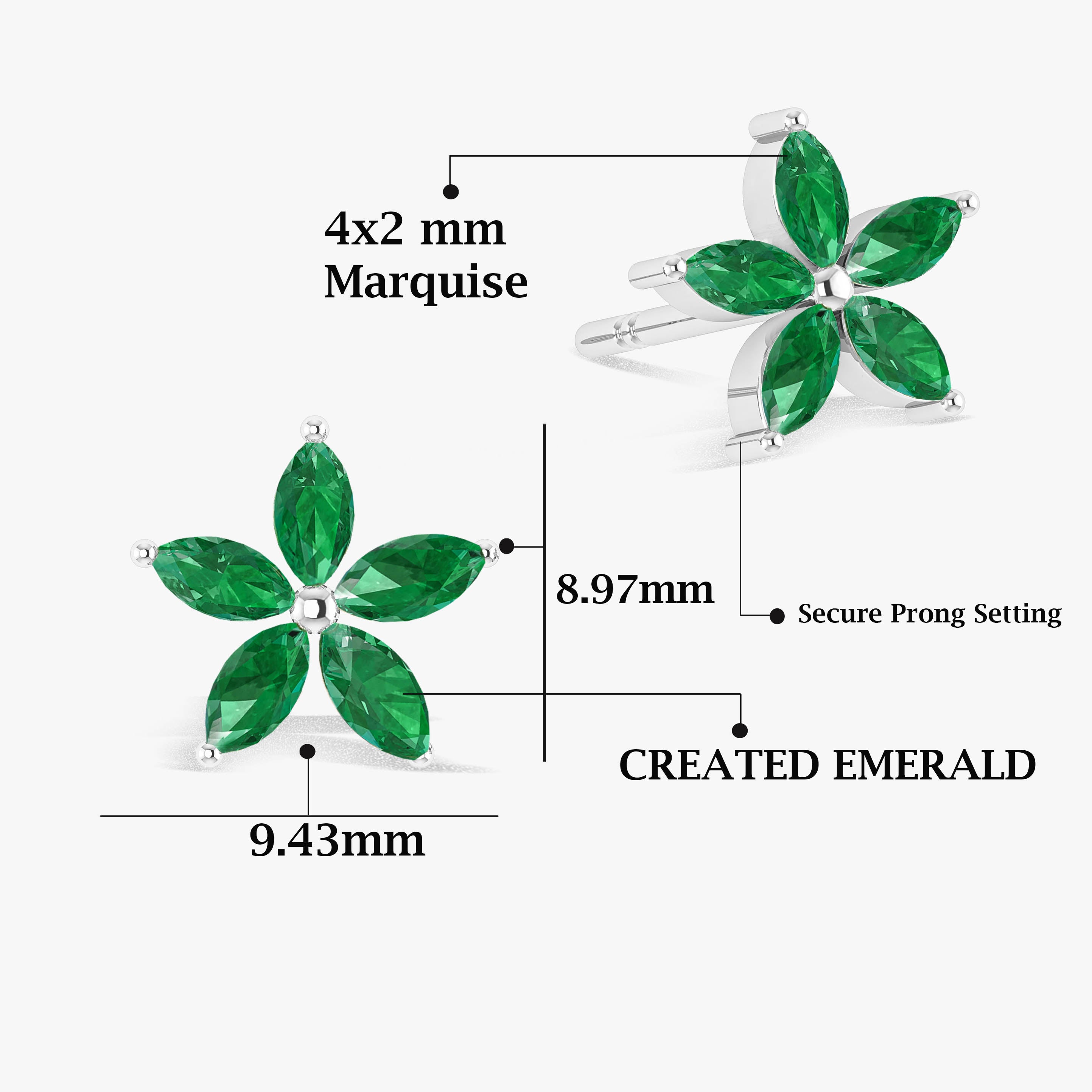 Green Emerald Flower Stud Earrings for Women – Elegant Floral Jewelry Gift for Birthday, Wedding & Special Occasions