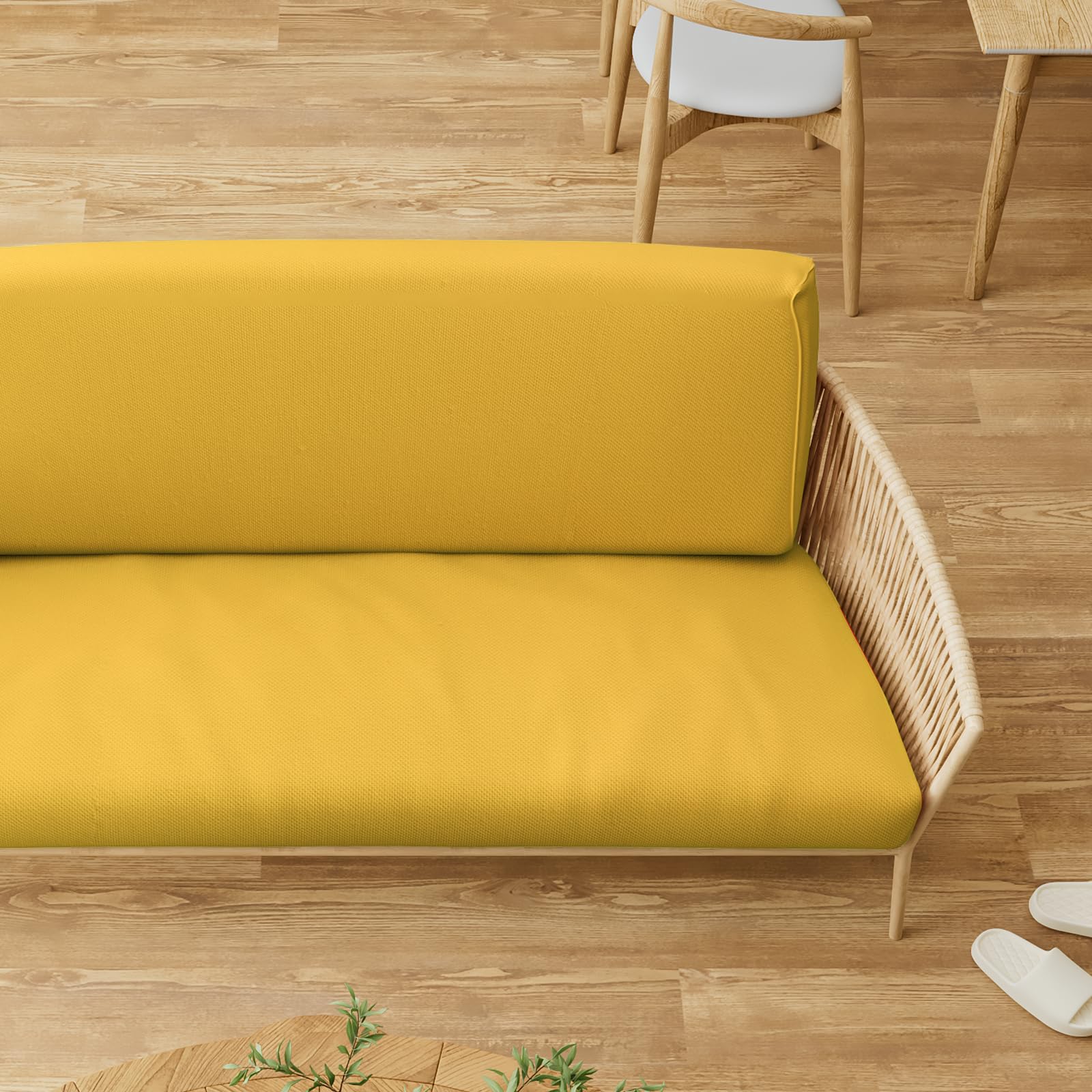 MoNiBloom Twin Futon Cover - Stretchable Armless Sofa Slipcover with Zipper | Washable Furniture Protector for Adults, Kids & Pets | Fits Jackknife RV Sofas | Yellow | Perfect for Living Rooms, Dorms & Campers