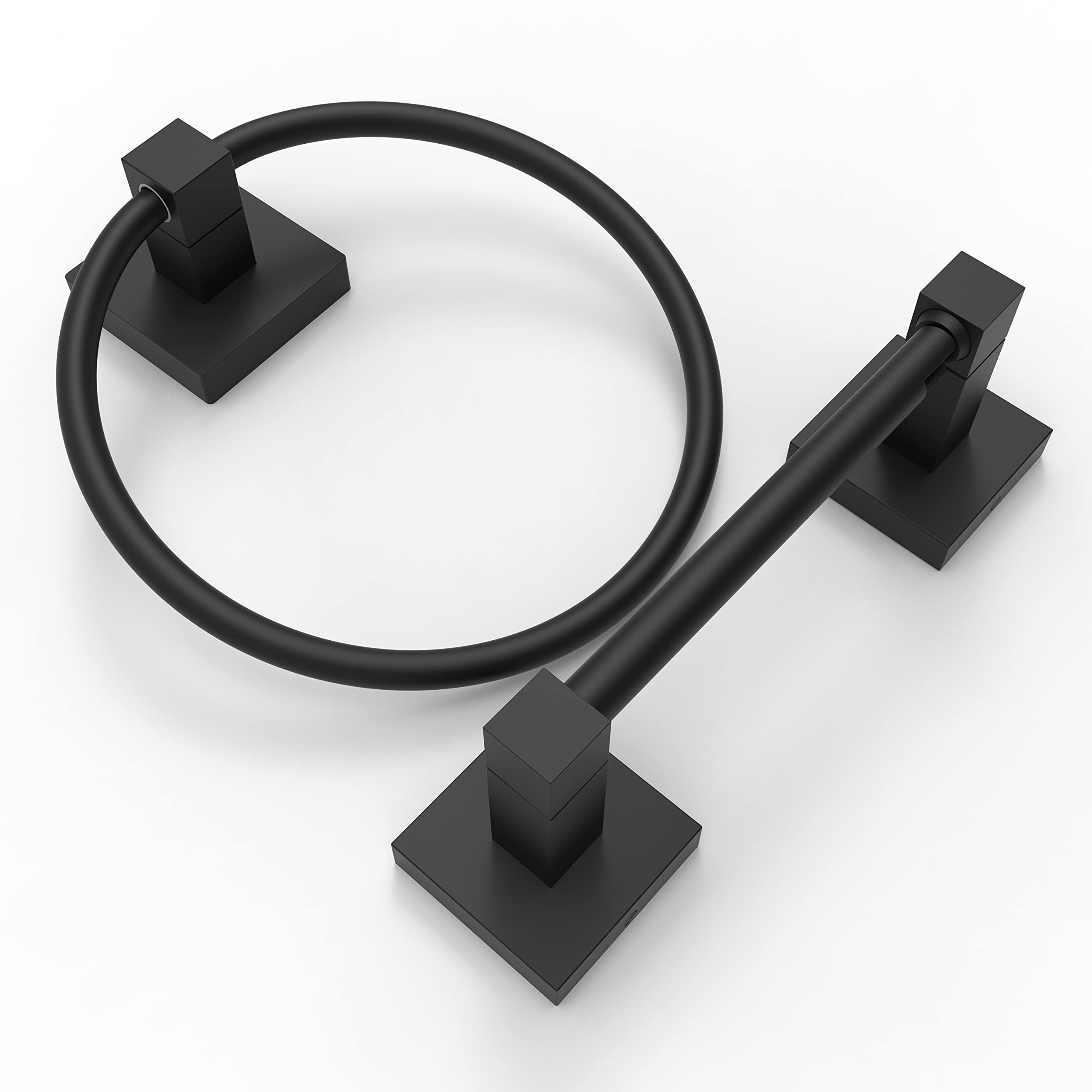 Modern Matte Black Toilet Paper Holder & Towel Ring Set - Stainless Steel & Zinc Alloy Wall Mounted Bathroom Hardware (2-Piece) - Perfect for Contemporary Homes, Apartments & Luxury Hotels