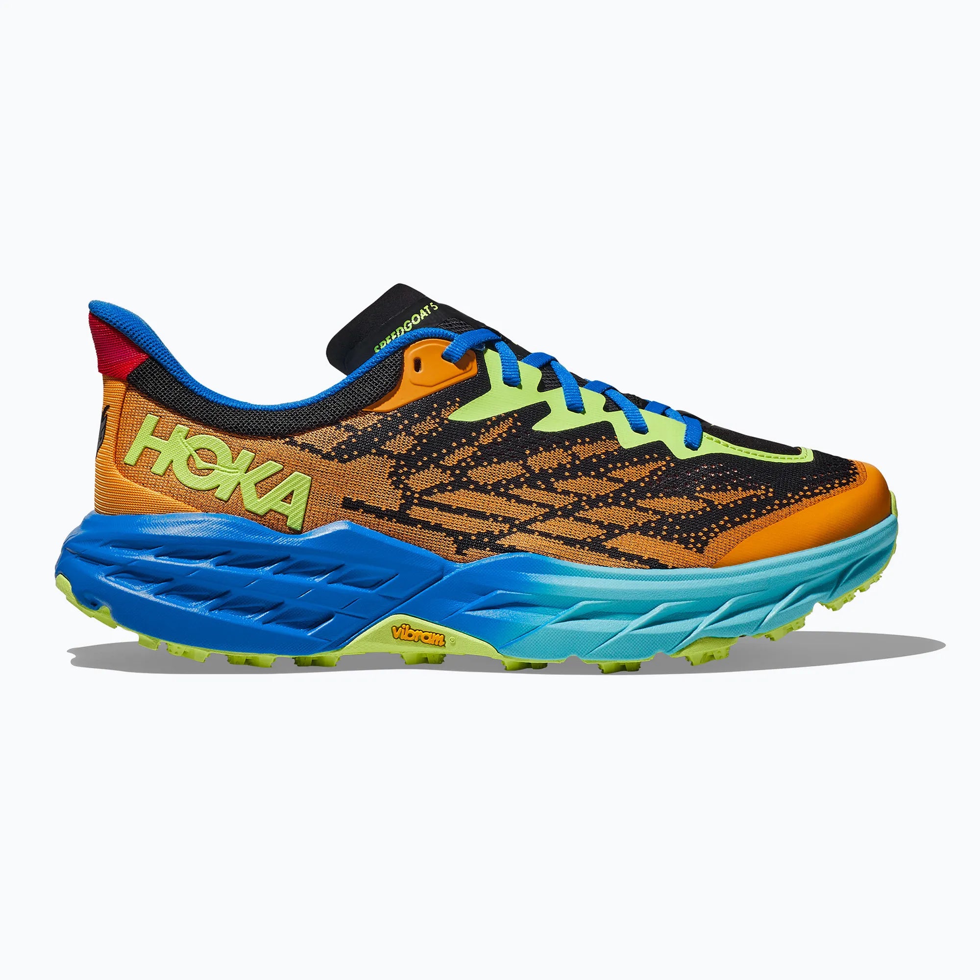 HOKA Men's Speedgoat 5 Trail Running Shoes - Solar Flare/Diva Blue | Lightweight Cushioned for Hiking & Outdoor Adventures