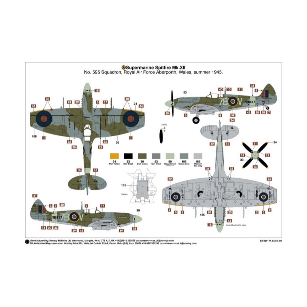 Airfix A05117A 1/48 Scale Supermarine Spitfire Mk.XII Model Kit - WWII Fighter Aircraft for Collectors & Hobbyists - Perfect for Display, Gifts & Historical Dioramas