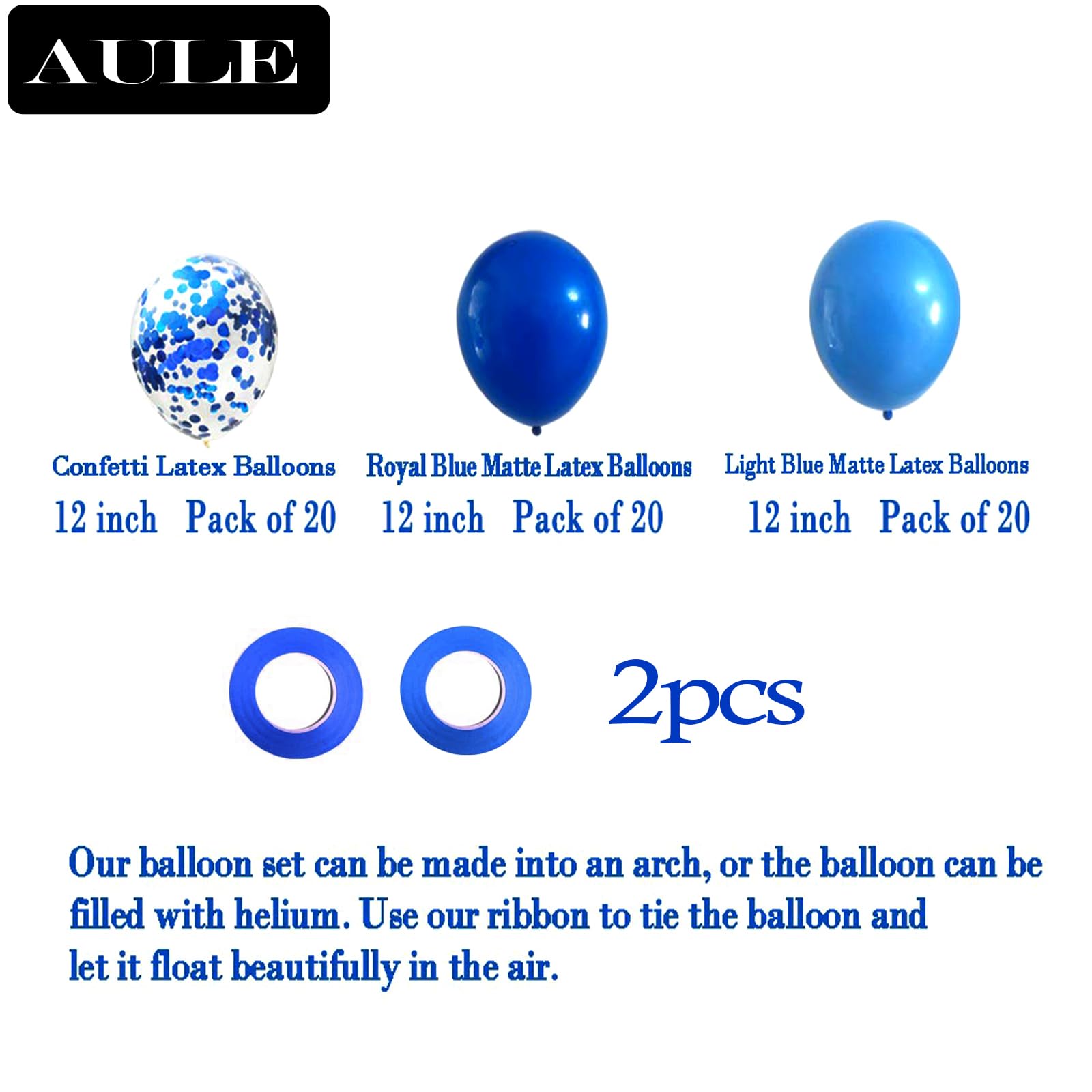 60 Pack Premium 12 Inch Latex Balloons - Royal Blue & Baby Blue Confetti Balloons with Blue Ribbon | Perfect for Birthday Parties, Baby Showers, Weddings & Anniversary Decorations