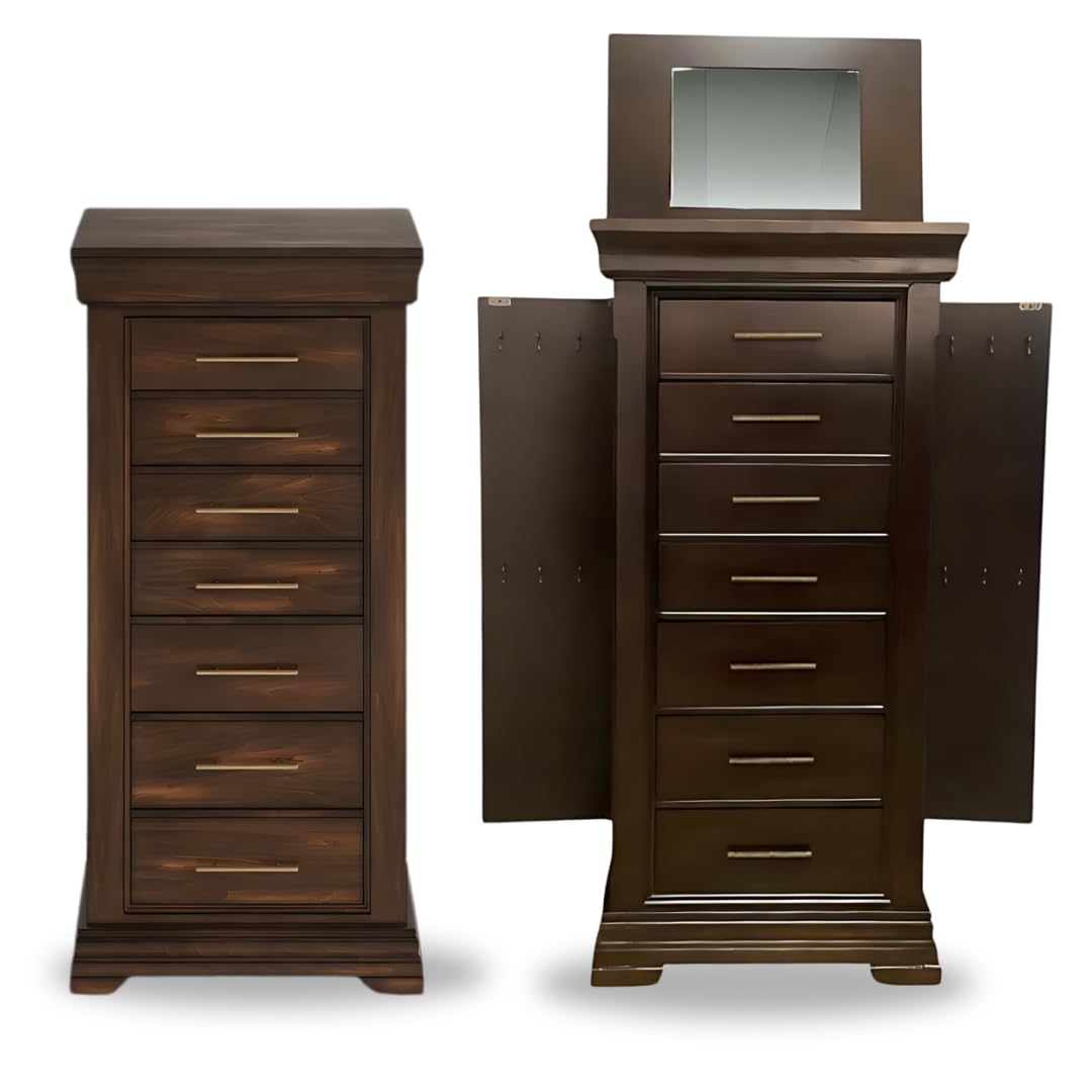 Hives and Honey Haley Jewelry Armoire with Storage Organizer - Walnut Wood Jewelry Box for Necklaces, Rings & Earrings - Perfect for Bedroom, Closet & Travel Organization