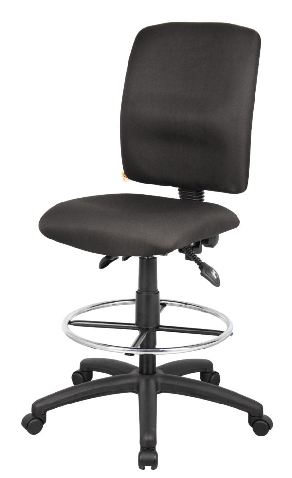 Boss Drafting Stool in Black Fabric - Adjustable Height Office Chair (Models B1635, B1636, B1637) for Home Office, Studio & Drafting Table Workspaces