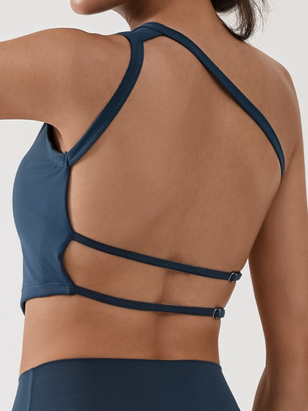ZASUWA Women's Cross Back Sports Bra with Chest Pads - High Support Workout Top for Running, Yoga & Gym Fitness