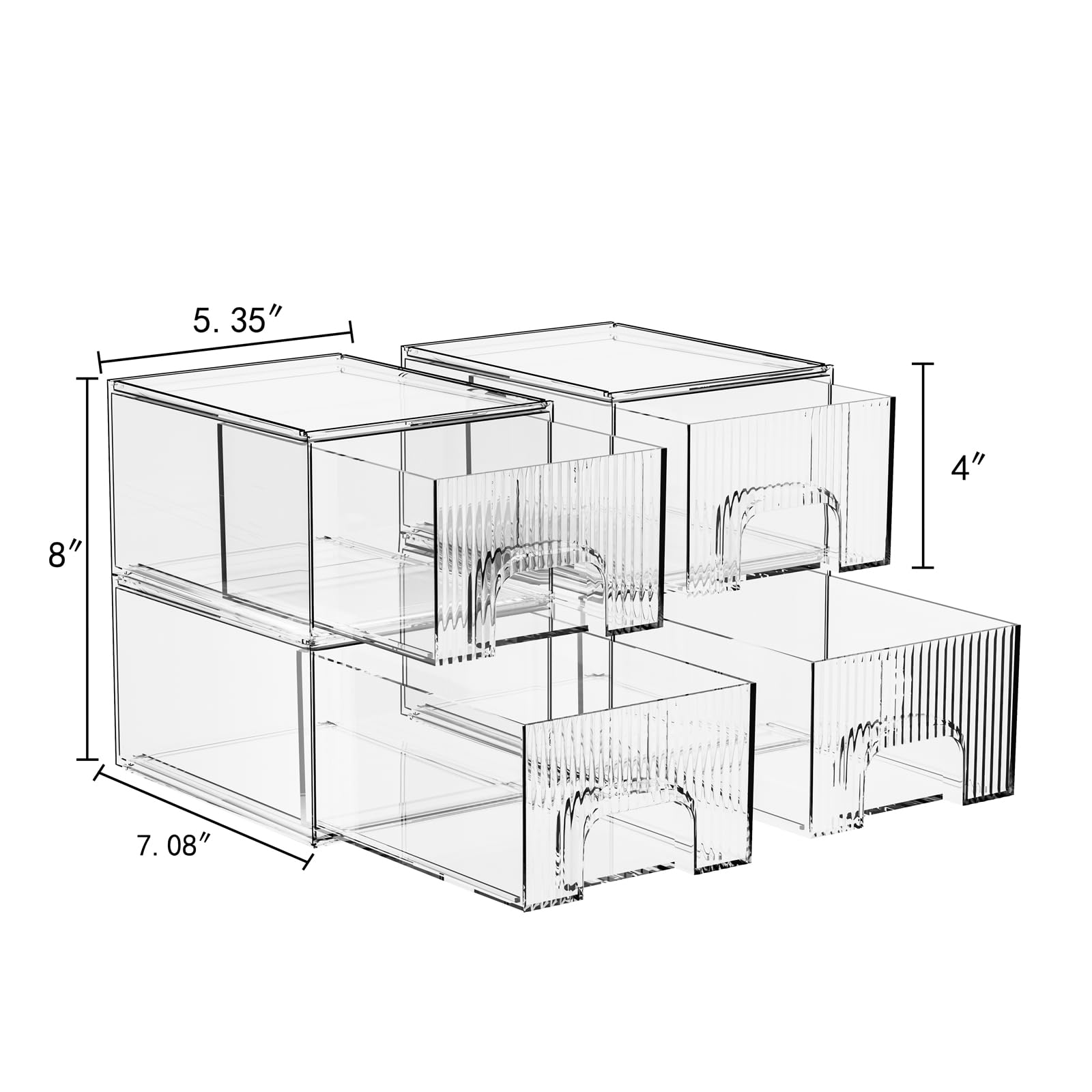 4 Pack Clear Stackable Acrylic Storage Drawers - Cosmetic & Home Organization for Dresser, Kitchen Cabinet, Pantry | Space-Saving Plastic Organizer for Makeup, Jewelry, Office Supplies & Small Items