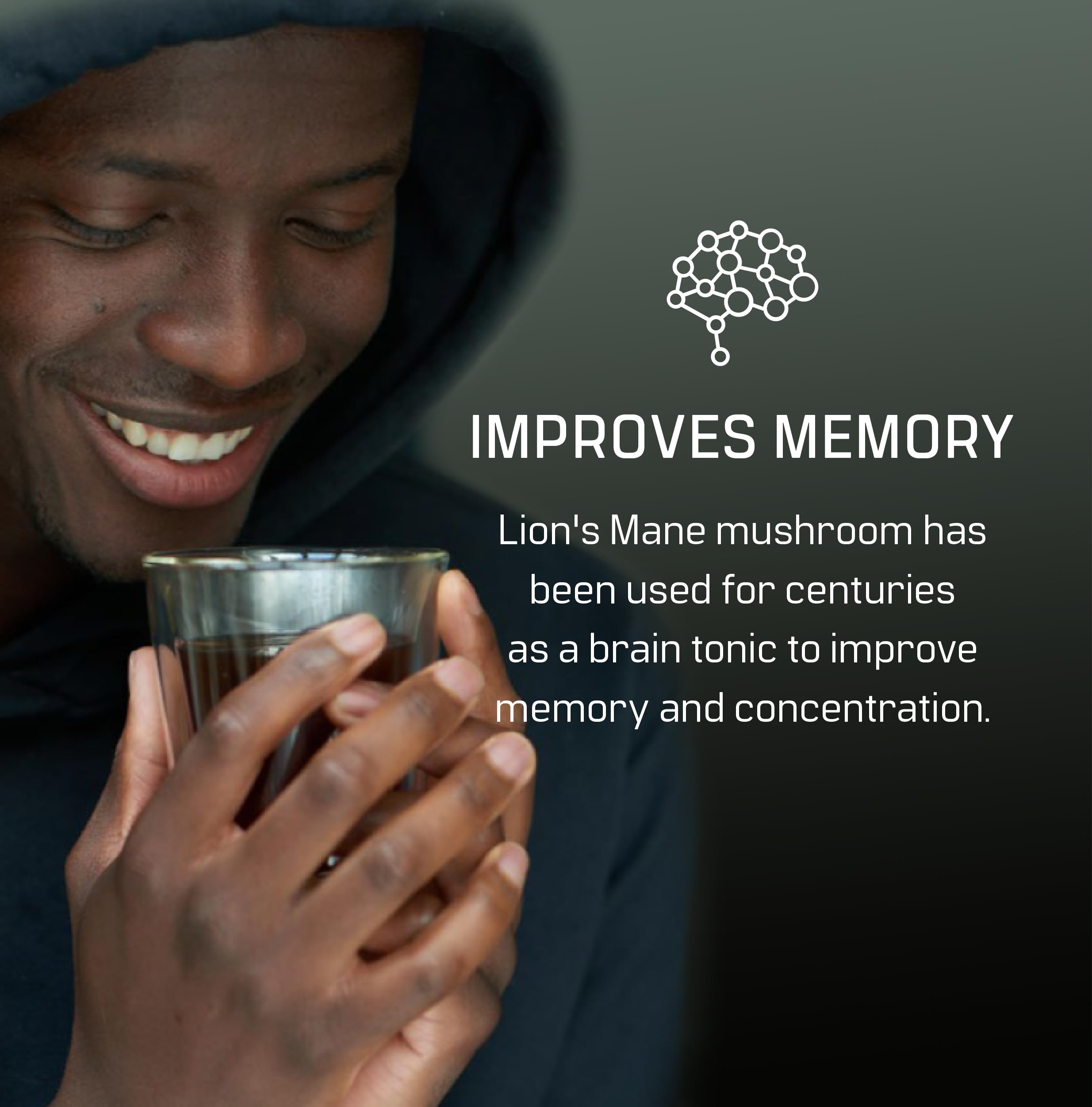 DIRTEA Organic Lion's Mane Mushroom Powder Supplement | 2,000mg per Serving | Vegan, Non-GMO | Supports Focus, Memory & Immune System | High Strength with Zinc | 240g (120 Servings) | Brain Booster for Work, Study & Mental Clarity