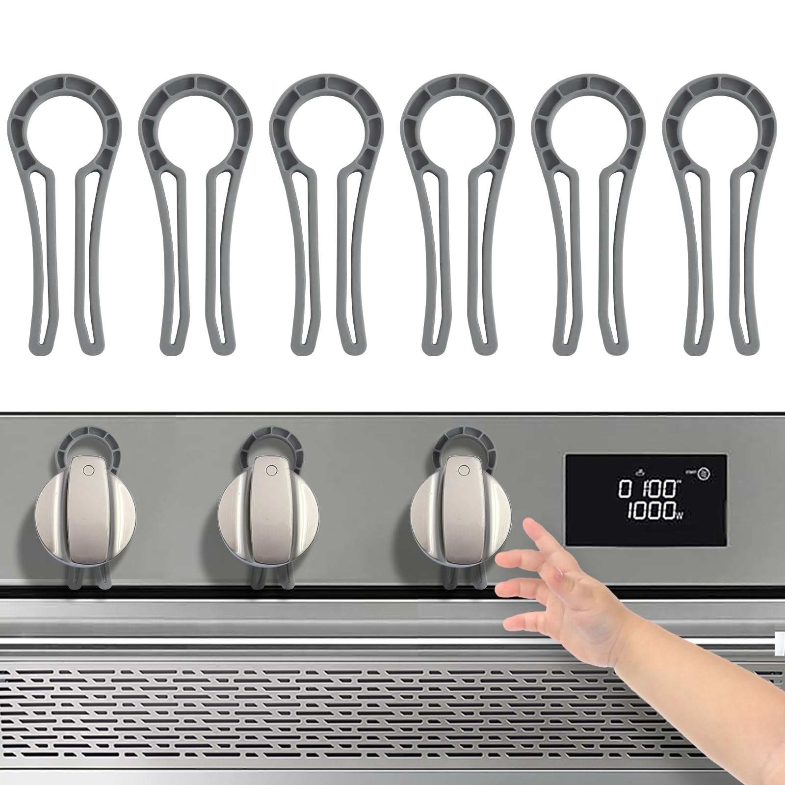 Gas Stove Knob Safety Locks - 6 Pack Child & Pet Proof Oven Knob Covers - Heat Resistant Grey Stove Guard for Kitchen Safety - Perfect for Homes with Kids & Pets