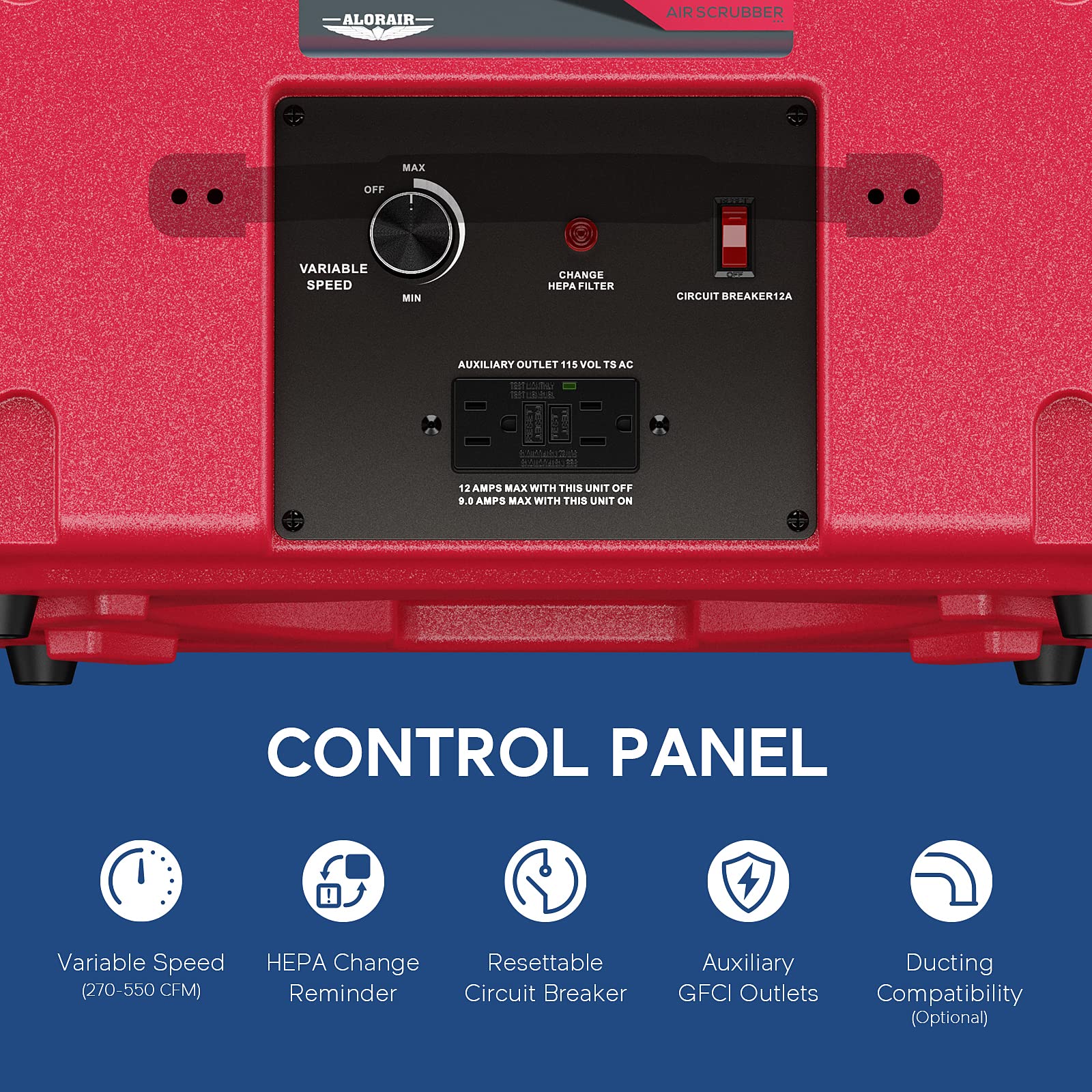 ALORAIR CleanShield HEPA 550 Air Scrubber - Commercial & Industrial Grade Negative Air Machine with HEPA Filtration, cETL Certified, GFCI Outlet, 10-Year Warranty (Red) - Ideal for Construction Sites, Mold Remediation, and Hospital Air Purification