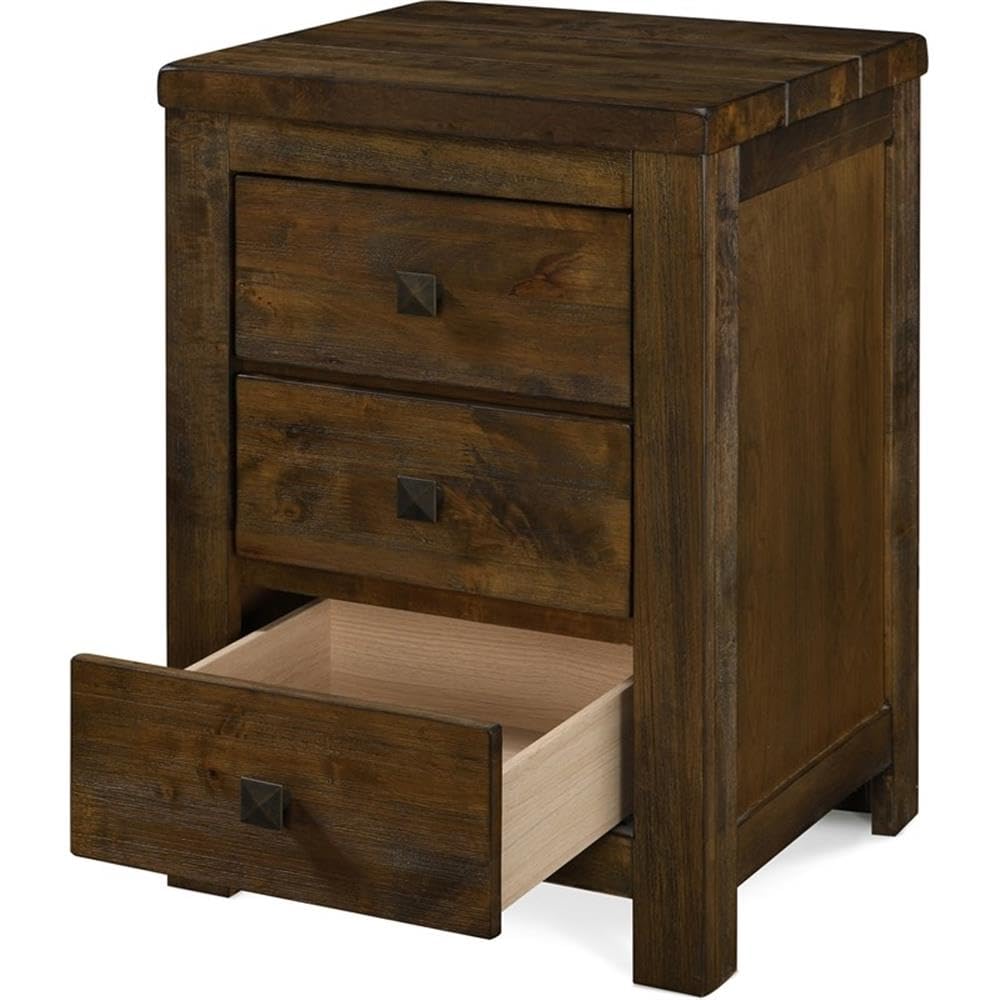 Finch Stratford Farmhouse Wooden Nightstand with 3 Drawers - Rustic Brown Bedside End Table with Space Saving Design for Bedroom, Living Room, or Office