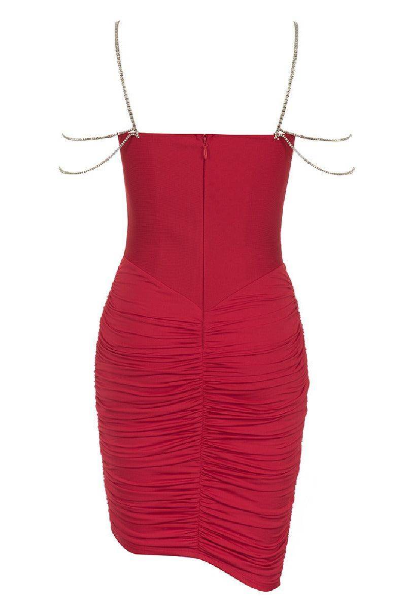 Sexy Red Stretch Slim Fit Pleated Bandage Cocktail Dress - Perfect for Night Out, Party, and Special Occasions - 796057487832