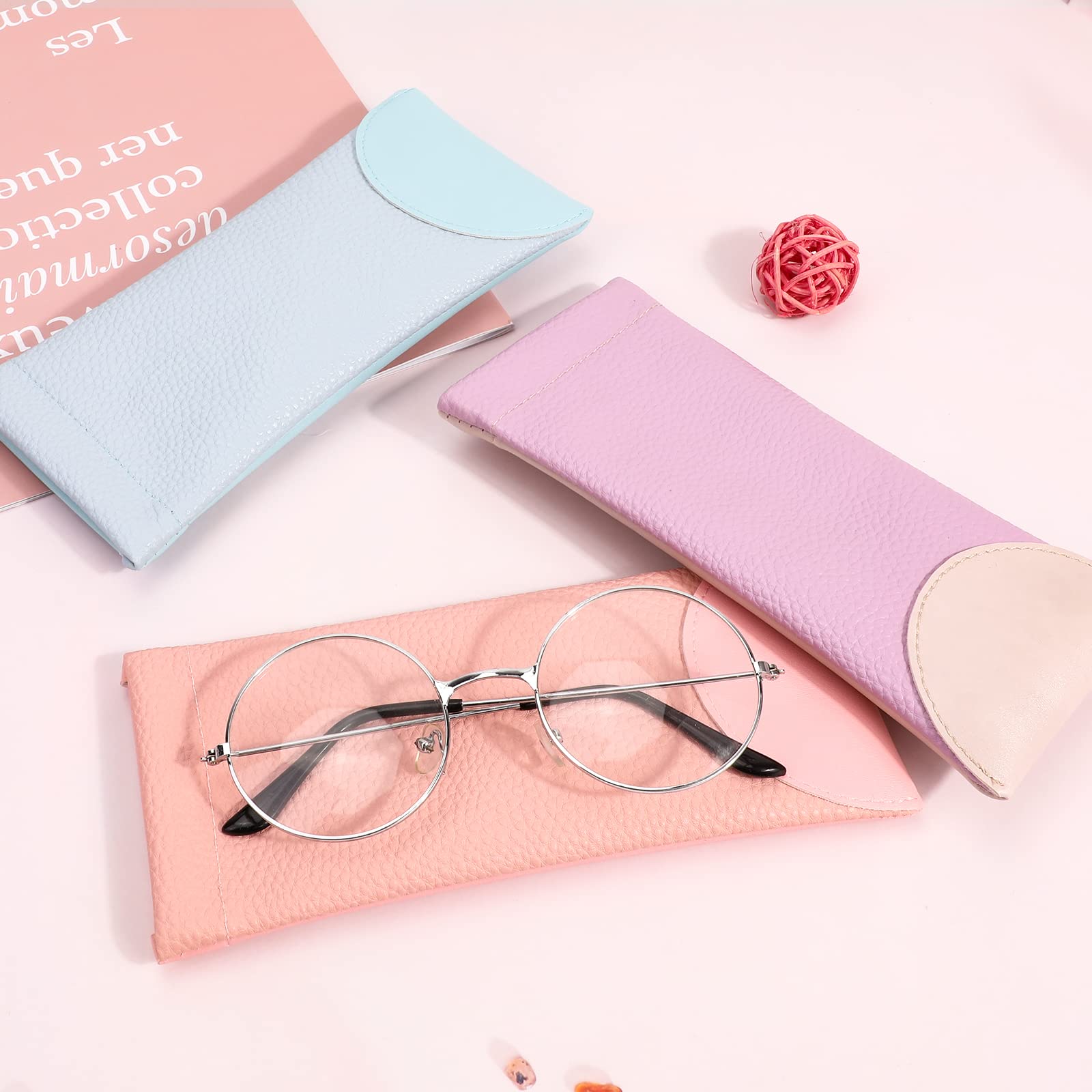 Hifot 3-Piece Leather Glasses Case Set with Cloth for Reading & Sunglasses - Travel & Daily Use