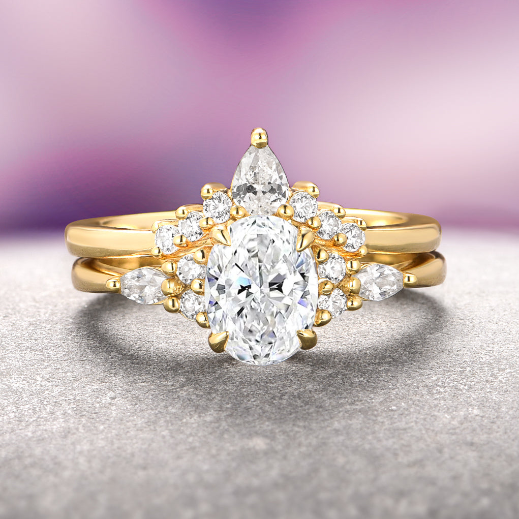 Estée Moissanite Bridal Ring Set - 14K Solid Yellow Gold Engagement & Wedding Rings for Women, Durable Sparkling Moissanite Jewelry Gift for Bride, Anniversary or Proposal