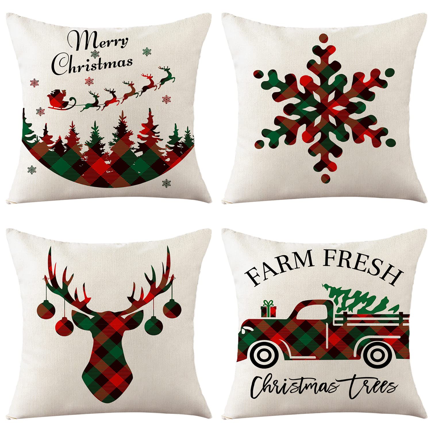 18x18 Inch Christmas Throw Pillow Covers Set of 4 - Holiday Decorative Cushion Cases for Sofa, Couch, Living Room & Bedroom Decor (Perfect for Xmas Home Decor & Gift Giving)