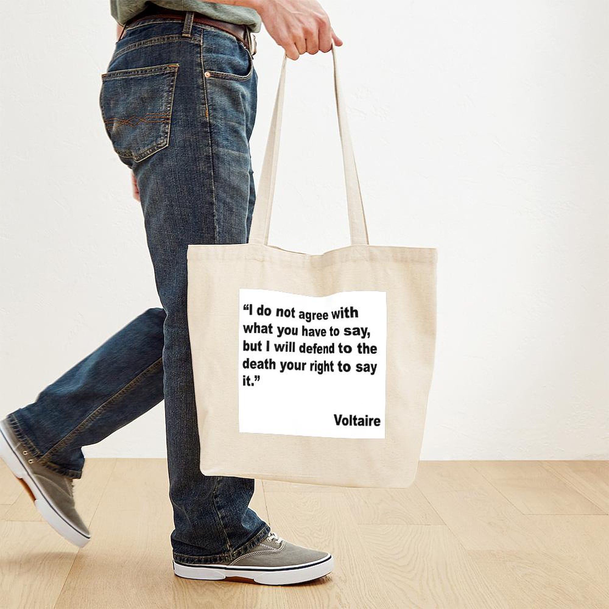 Voltaire Free Speech Quote Tote Bag - Natural Canvas Reusable Shopping Bag for Groceries, Beach & Everyday Use